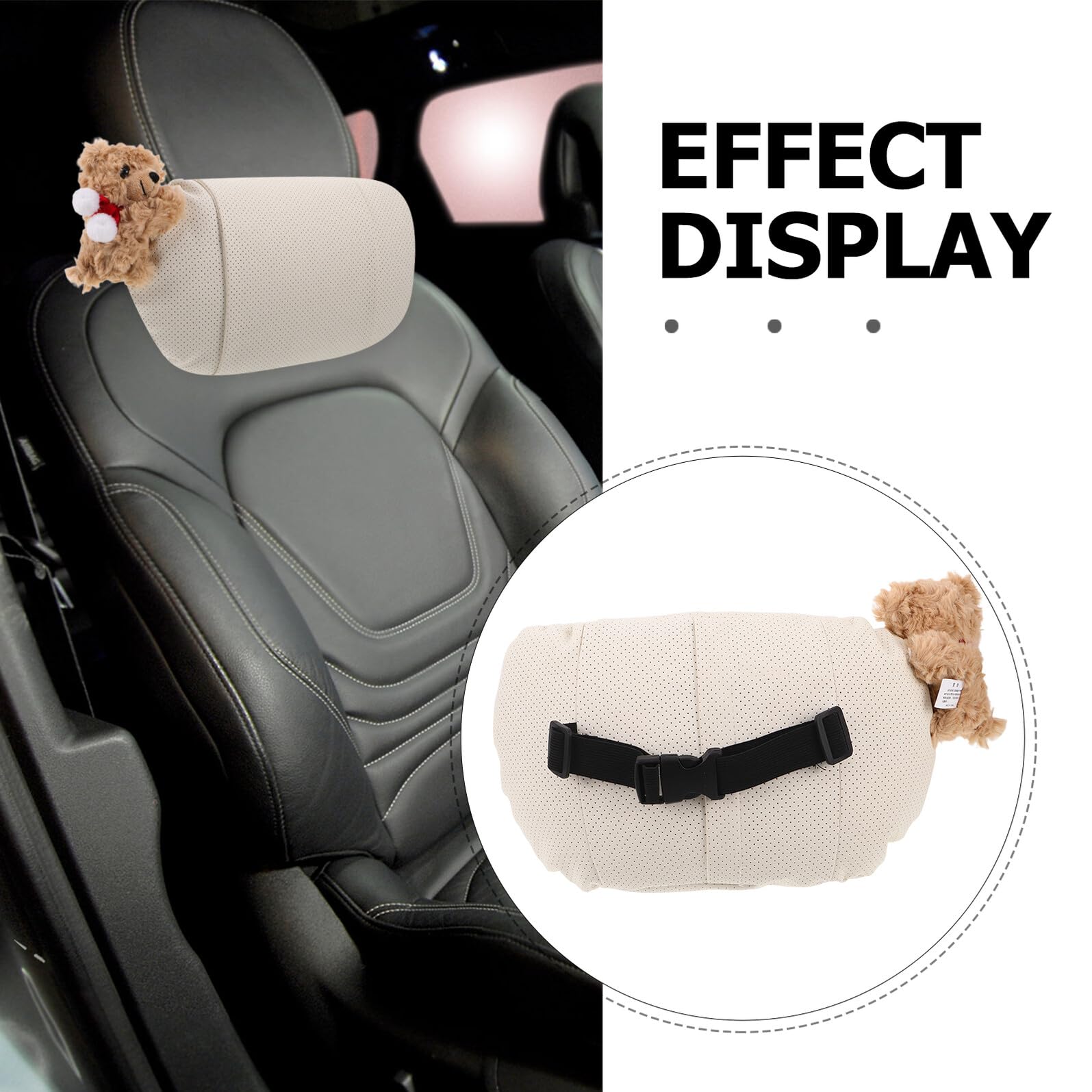 Almohada Coche, Reposacabezas Ergonómico Oso de Peluche Blanco