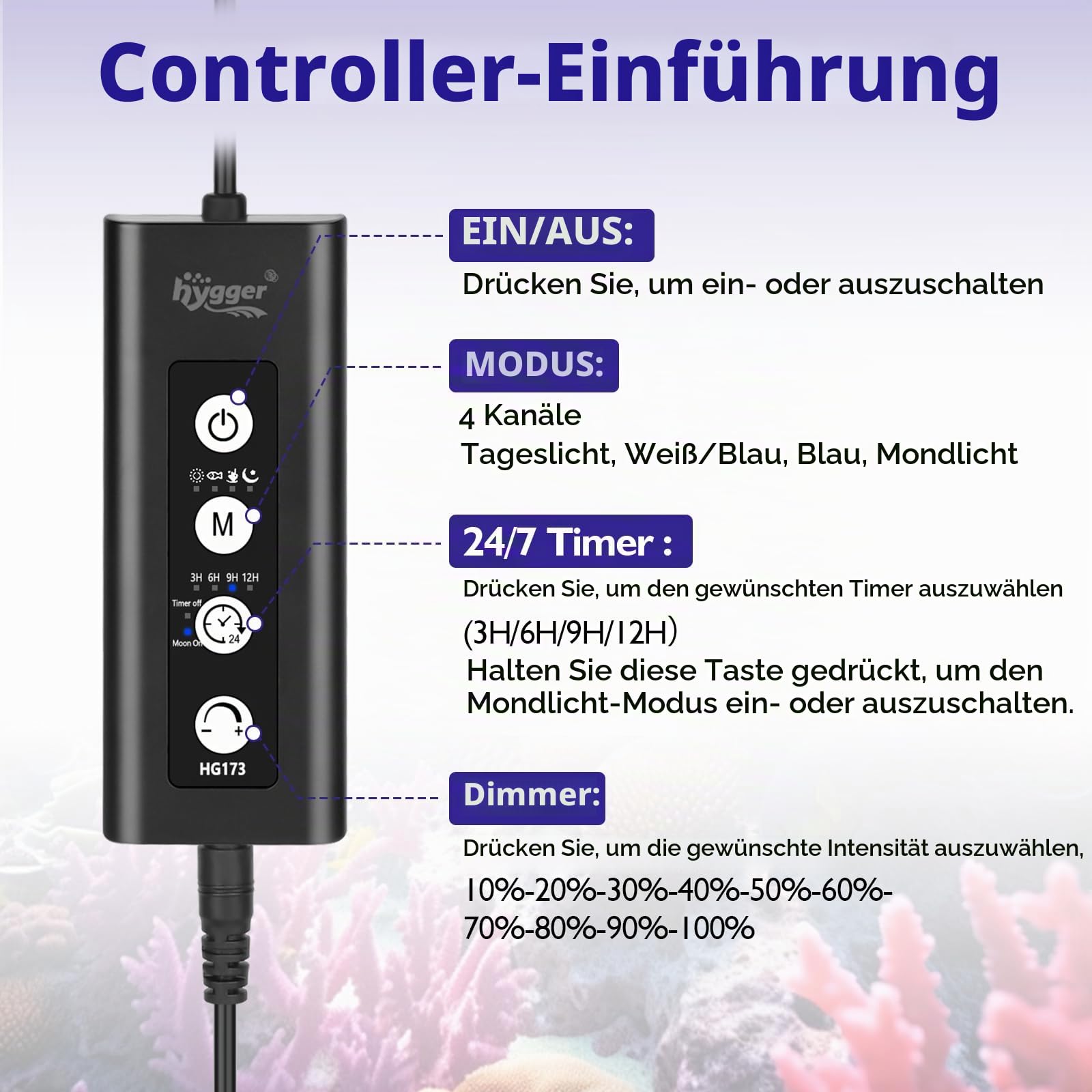 hygger Aquarium LED Licht für Salzwasser, 35W Clip On Meerwasser Beleuchtung für Aquarien 24/7-Modus Aquarium Lampe mit Timer Nano-Tank-Riffleuchte für Korallen Coral Marine