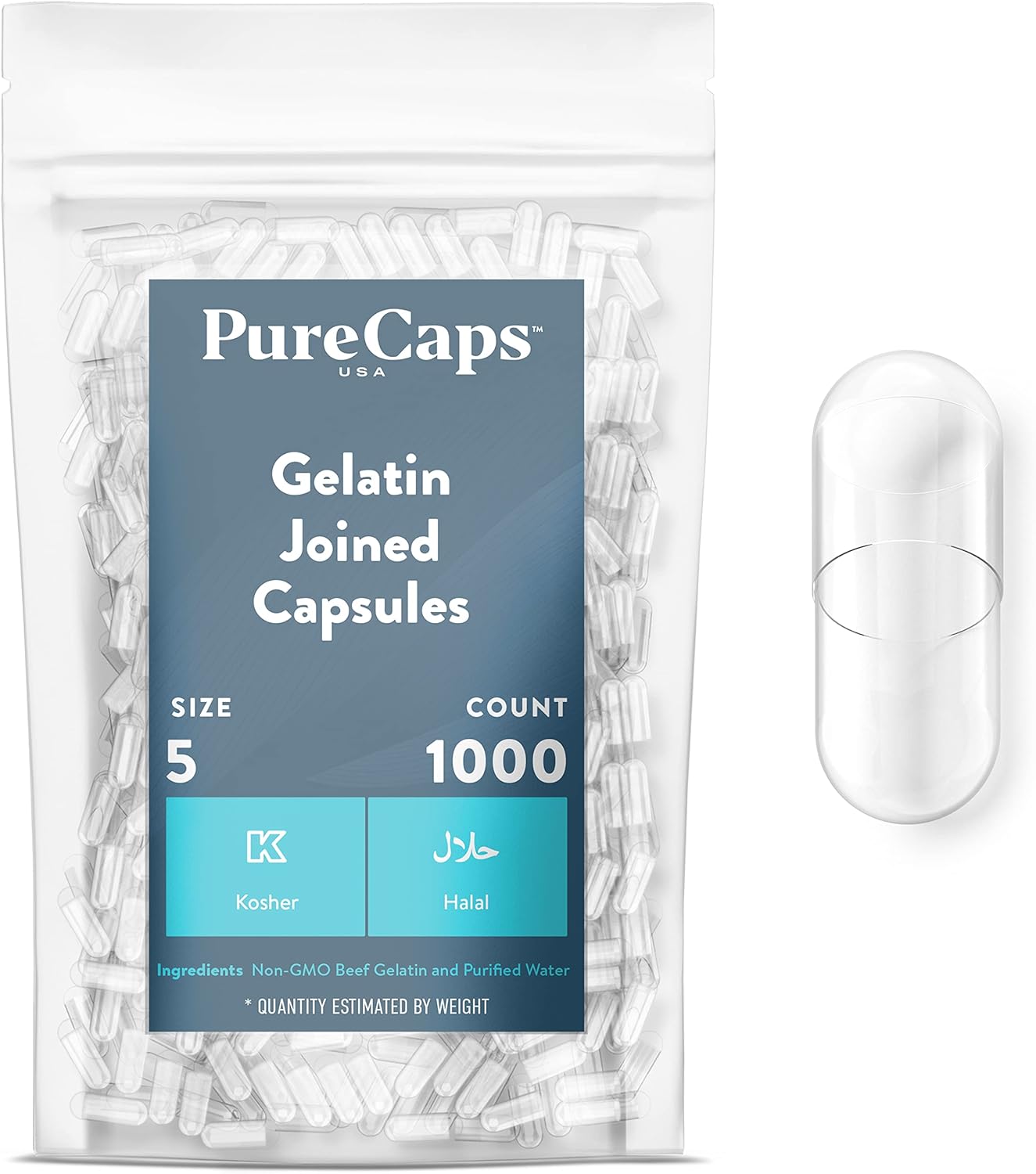 PureCaps USA Empty Gelatin Capsules Size 5, 1,000 Empty