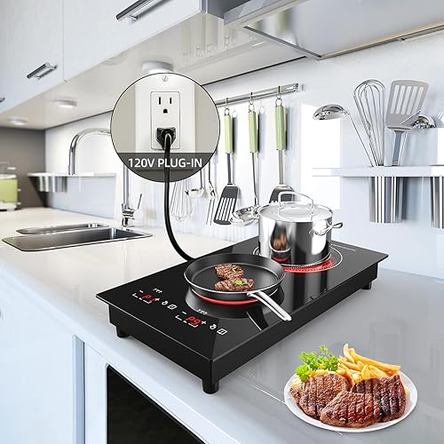 Miniatura 2 de Cocina eléctrica, 110 V, enchufable, 2 quemadores, estufa eléctrica de 2100 W, dos quemadores de 12 pulgadas, estufa portátil integrada y encimera