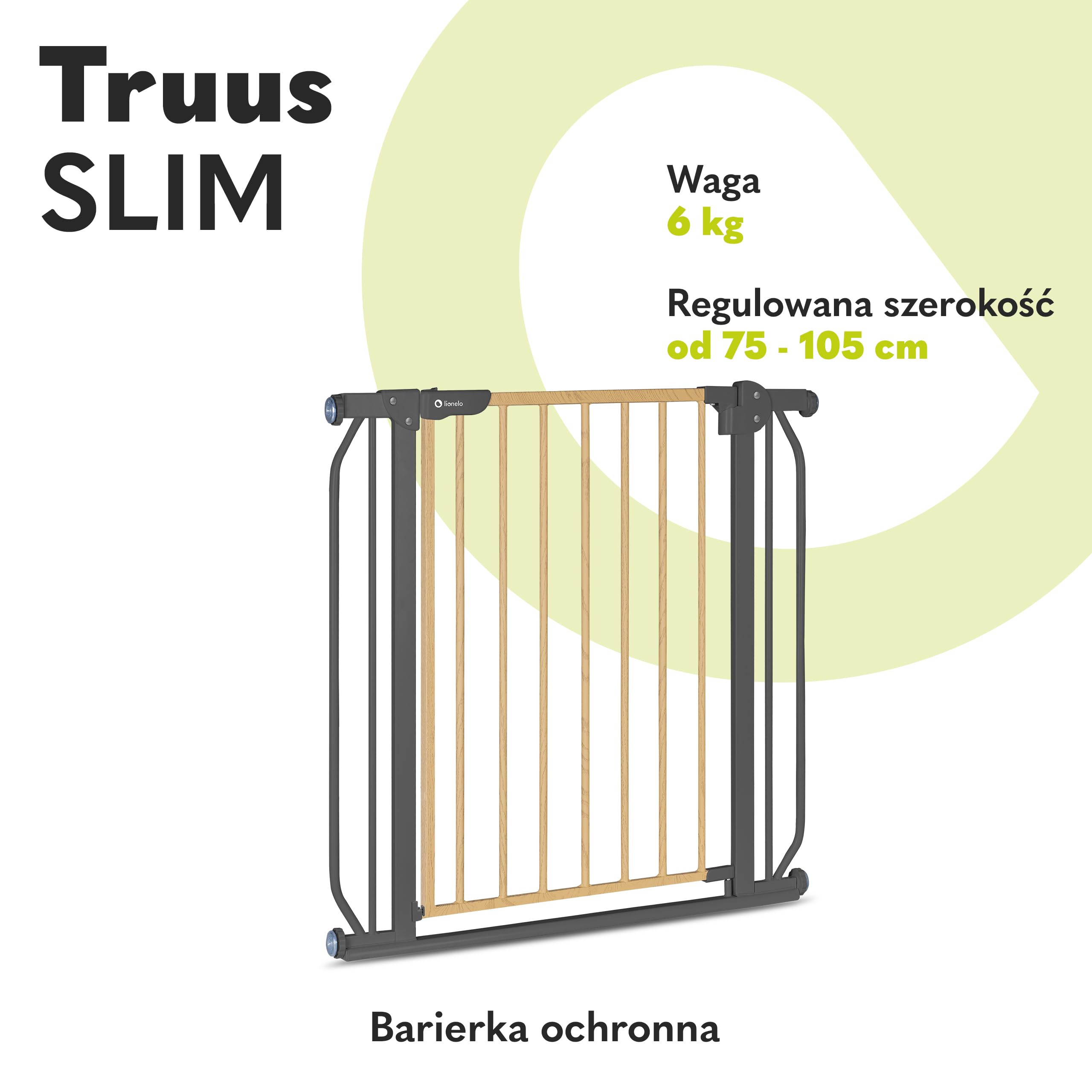LIONELO Truus Slim Barierka Ochronna do Drzwi dla Niemowląt, Regulacja Szerokości 75-105 cm Silikonowe Osłonki, Automatyczne Zamknięcie, Dwustronne Otwieranie Blokada Zamknięcia