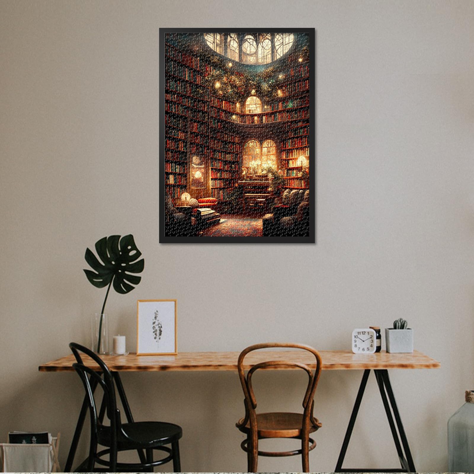 Luxury Library Jigsaw Puzzles for Adults 1000 Pieces Difficult Challenge Bookshelf Puzzles for Family Game Books and Christmas Tree Jigsaw Puzzle for Adults House Wall Decor 27.5"X19.7" - Image 4