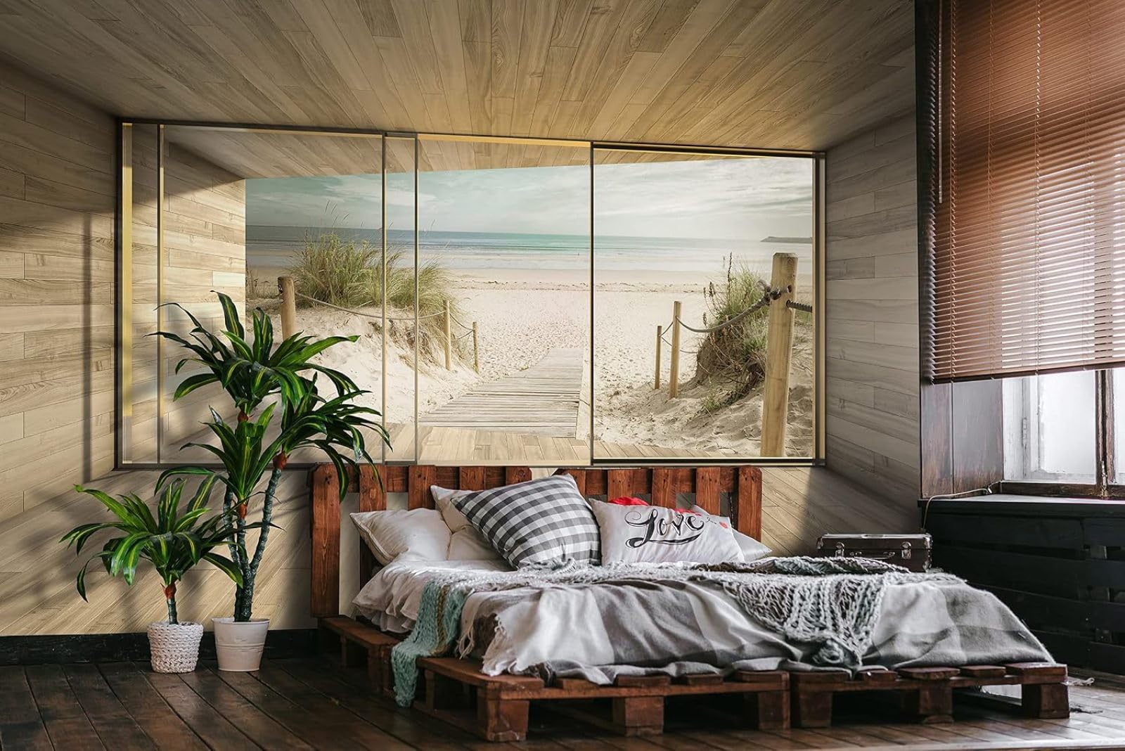 Kfjhgbdshhj 3D Mural Photo Mural-Wallpaper Beach Sea 3D-Effect Window With View Baltic Sea Bridge Living Room Bedroom,200Cmx140cm Poster - Wall Sticker - Frameless Picture