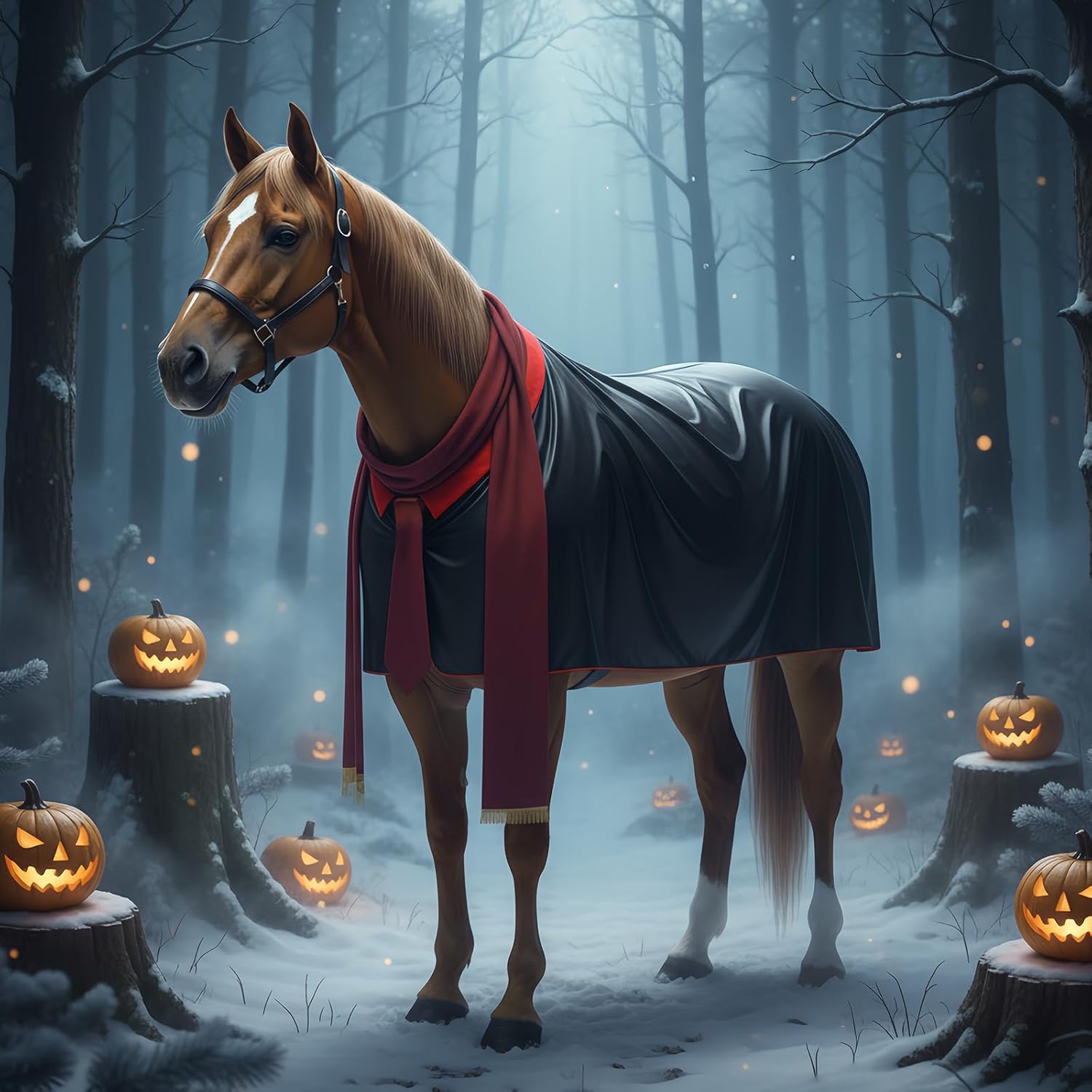 Paterr 7 Pcs Halloween Horse Accessory Set Wizard Horse Cape Halters Leg Wraps Hat Tack Costume Set Magical Equestrian Outfit for Spooky Season