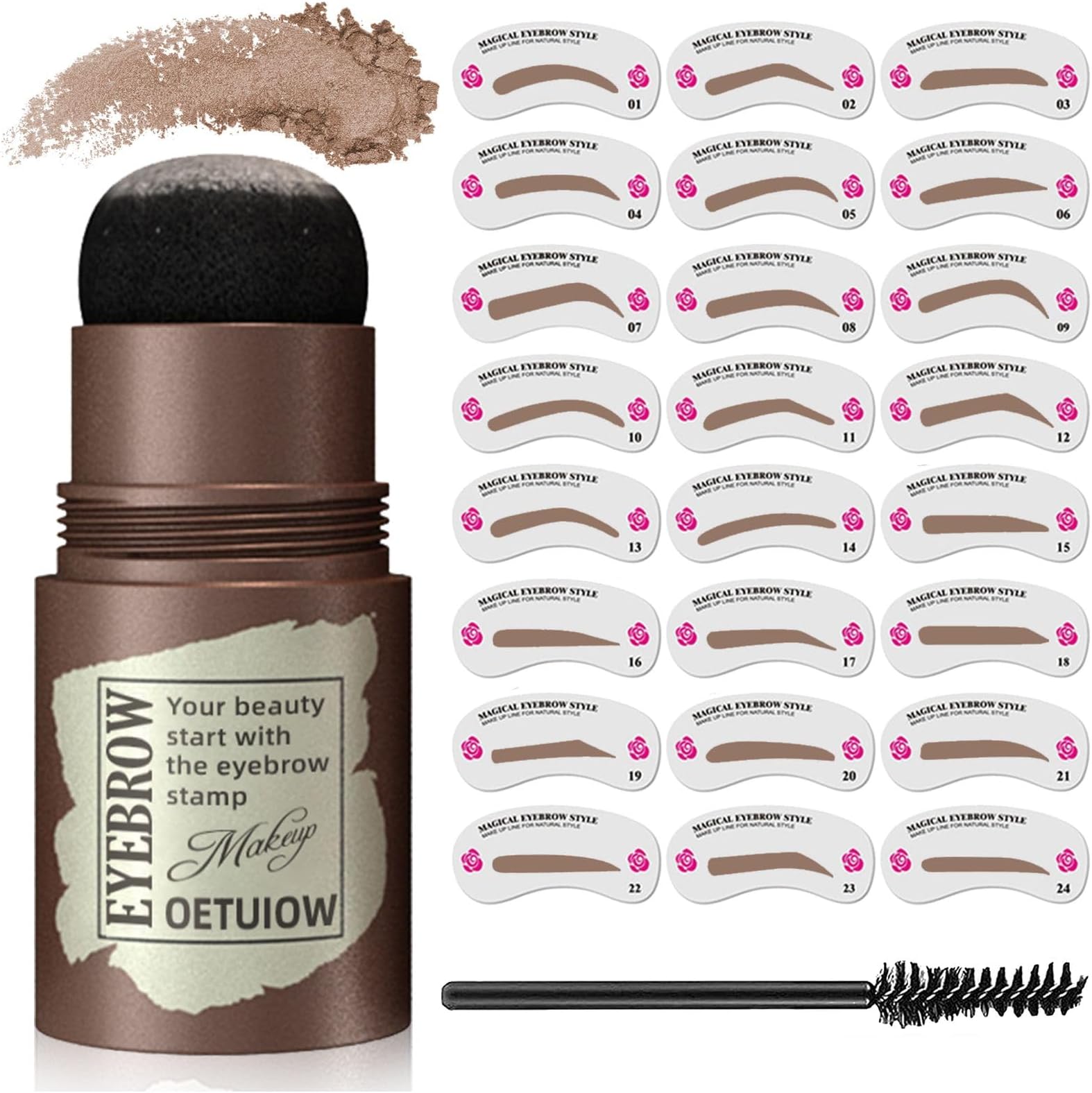 Eyebrow Stamp and Eyebrow Stencil Kit, Eye Brow Stencil Kit for Beginners 24 Reusable and Washable Eyebrow Shaping Kit, Brow Stencil and Stamp Kit Smudge-Proof & Long-Lasting (Light Brown)