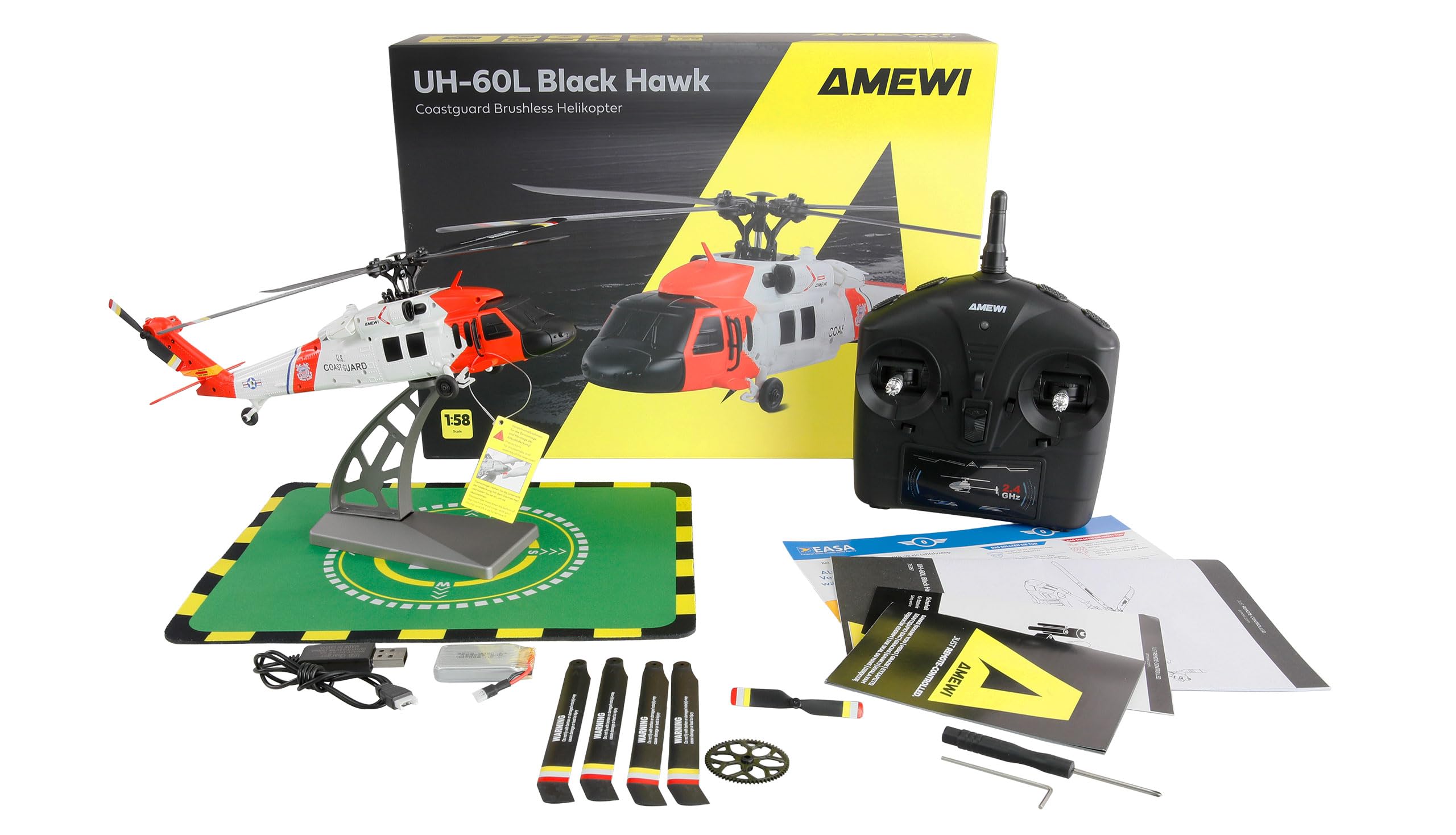 Amewi UH-60L Black Hawk Coastguard - Elicottero brushless 4 canali 6G RTF telecomandato RC