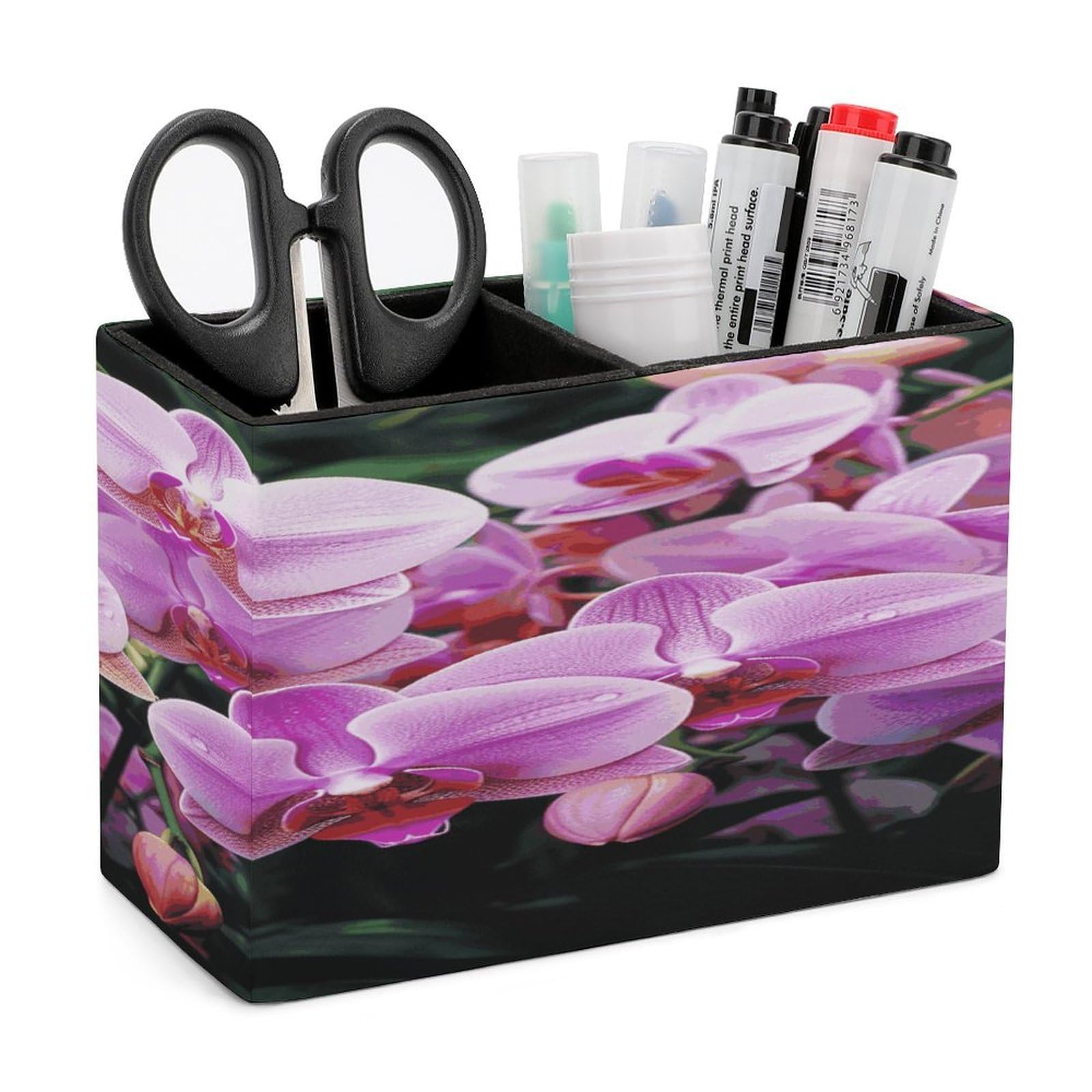 JTREHY Orchids Pencil Holder Exquisite Fashion Leather Pen Receptacle Soft High-End Pen Container for Office Home Accessories Or Housewarming Present