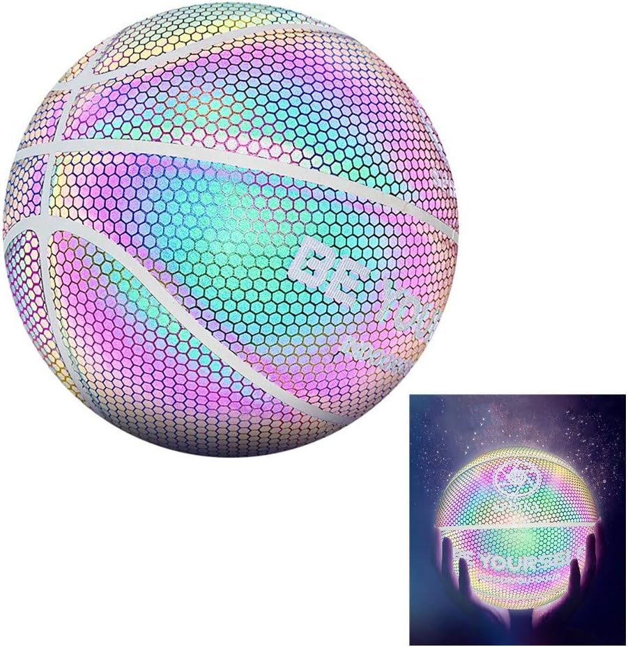 Napoo Holographic Glowing Reflective Basketball, Solar Powered Glow in The Dark Basketball, Size 7 Official Basketballs (1 Piece)