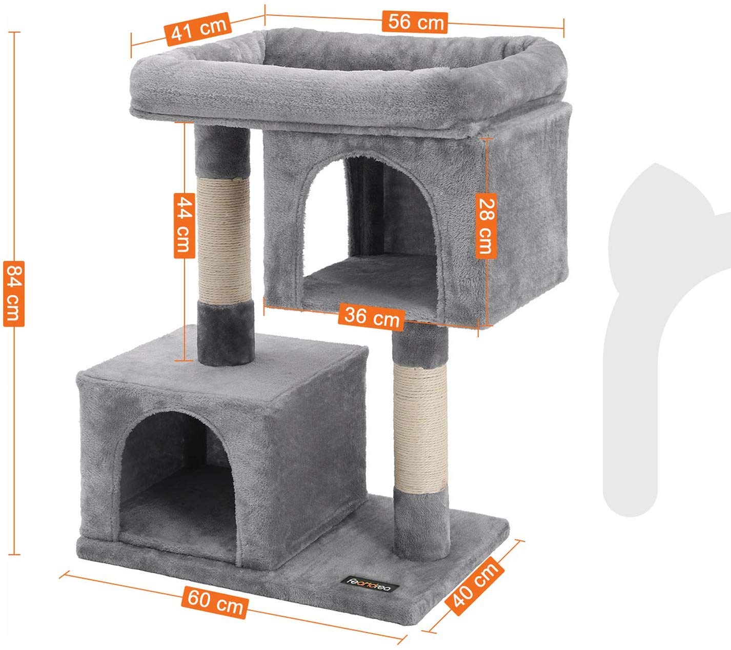 Feandrea Árbol para Gatos, Torre de Juegos 84 cm, L, Casa para Gatos de hasta 7 kg, Plataforma Grande, 2 Cuevas, Rascador, Gris Claro PCT61W