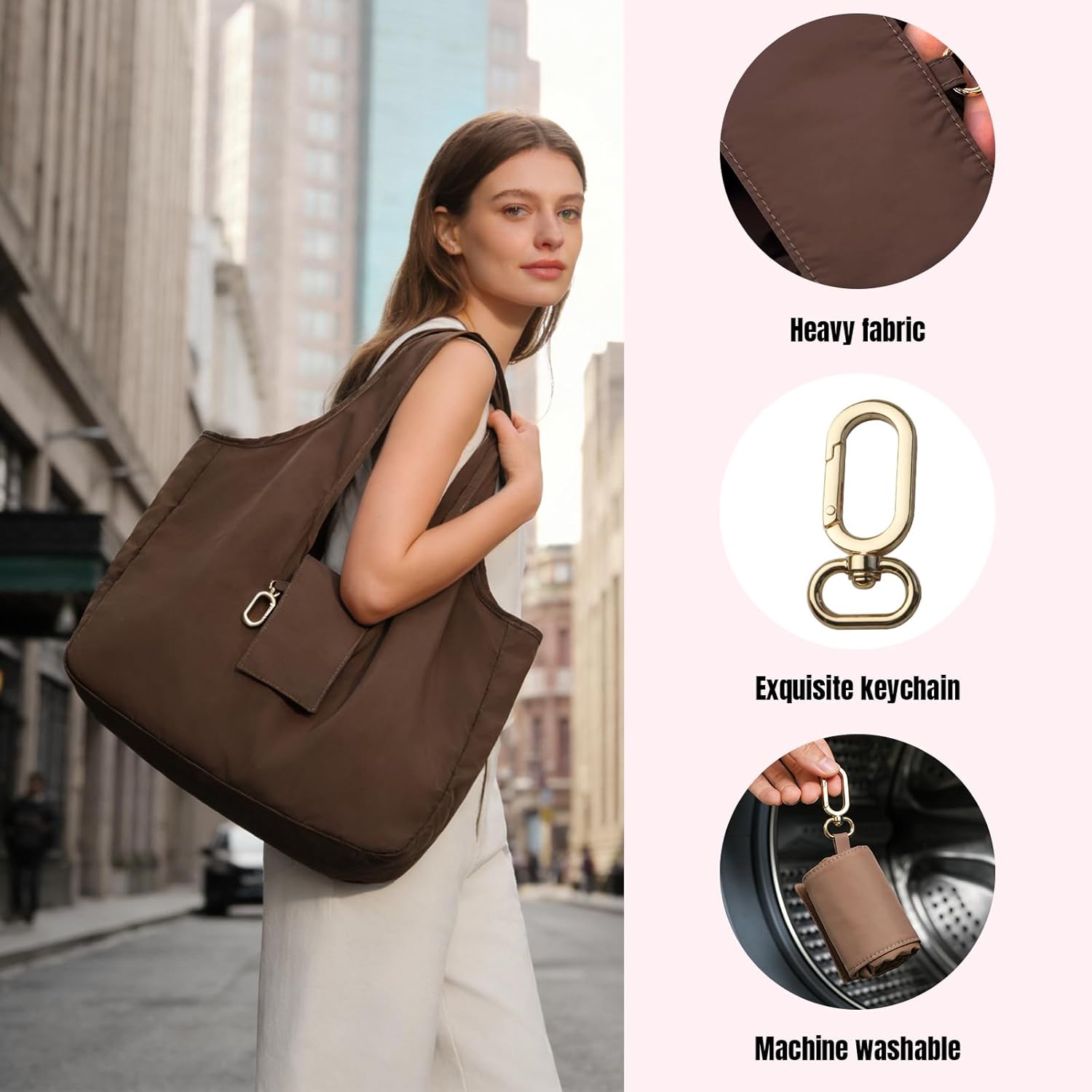 Keychain Tote Bag, Foldable & Reusable Mini Bags with Key Ring, Waterproof Expandable Handbag for Daily - Image 5