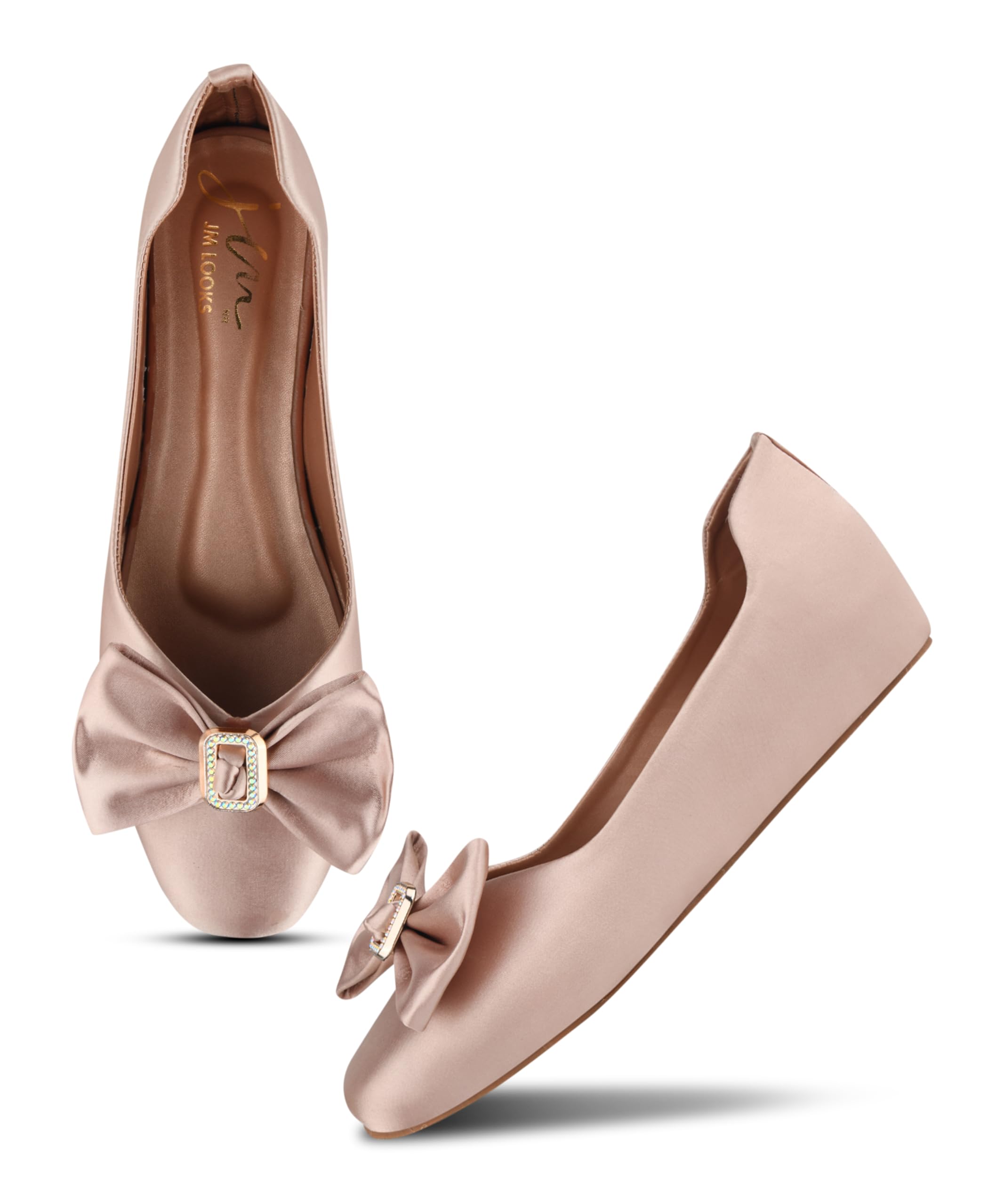 jm looks M Looks Women's Elegant Satin Finish Ballet Flats with Decorative Bow and Sparkling Stone Studded Brooch-picture-14
