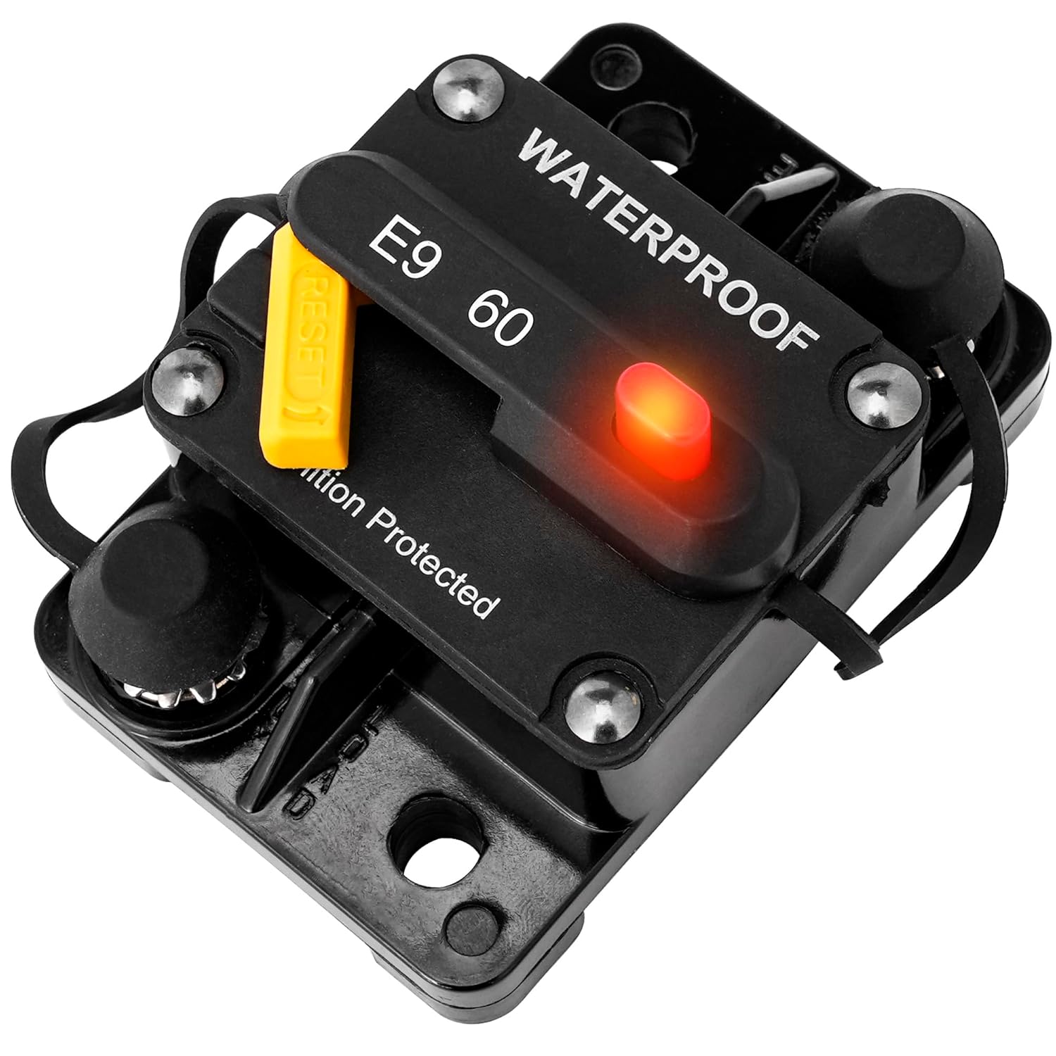 MARINE SYSTEM Circuit Breaker with Manual Reset Switch and Pilot Lamp for Boat Trolling Motor, ATV Trailer Vehicles Strereo Audio,Electronic Battery Solar System,12V-48V DC (Surface Mount-60A)