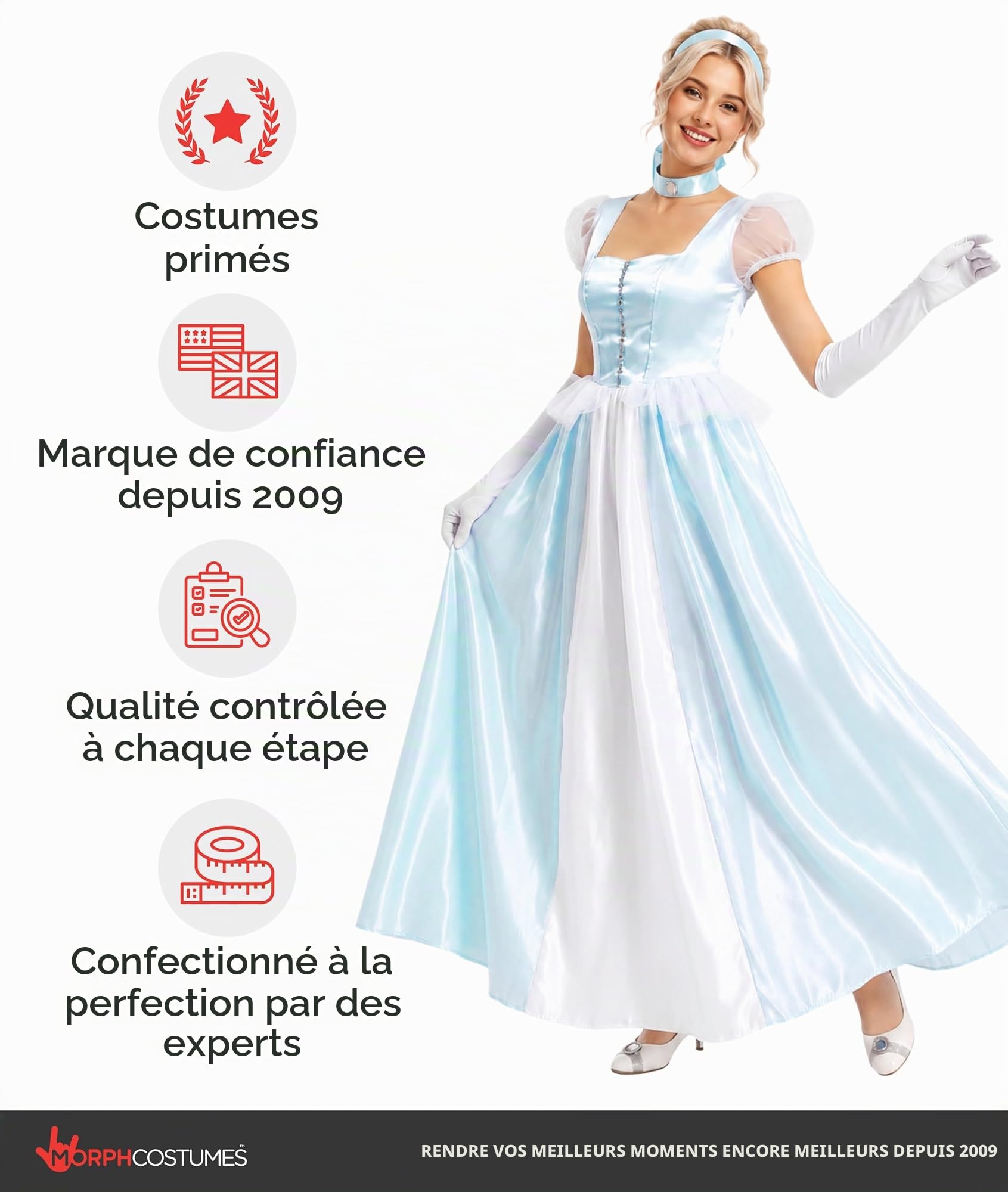 Fun Shack Deguisement Princesse Femme, Costume Cendrillon Halloween | Robe de Bal Bleue, Serre-Tête, Gants & Ras-de-Cou, Look Conte de Fées, Parfait pour Halloween, Idéal pour se Déguiser