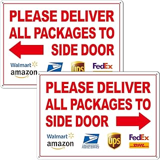 2 Pack Please Deliver All Packages to Side Door with Left & Right Arrows, 14 x 10 in Delivery Signs for Packages, Clear Visibility & Weatherproof