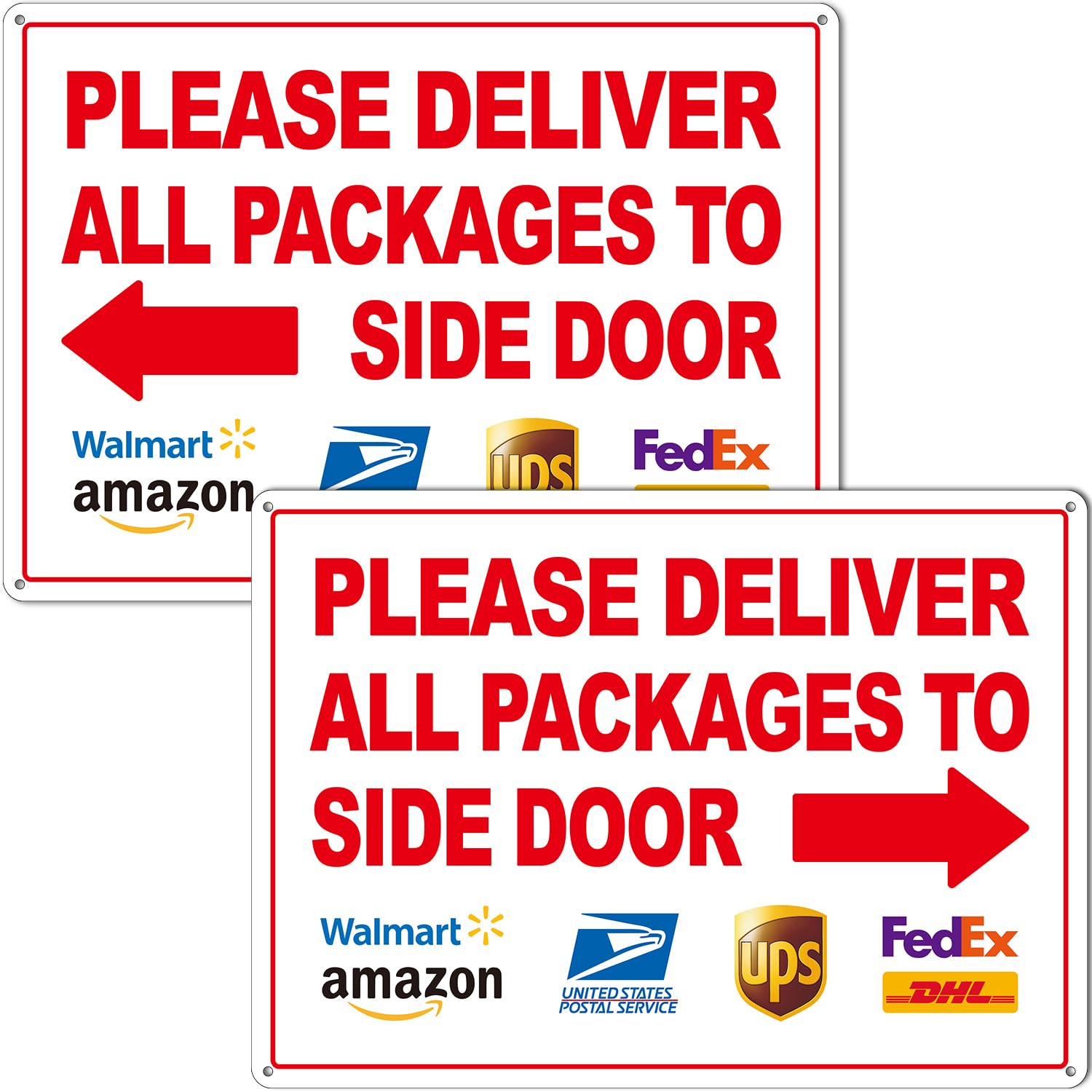2 Pack Delivery Signs for Packages Please Deliver All Packages to Side Door with Left & Right Arrows 8"x12"
