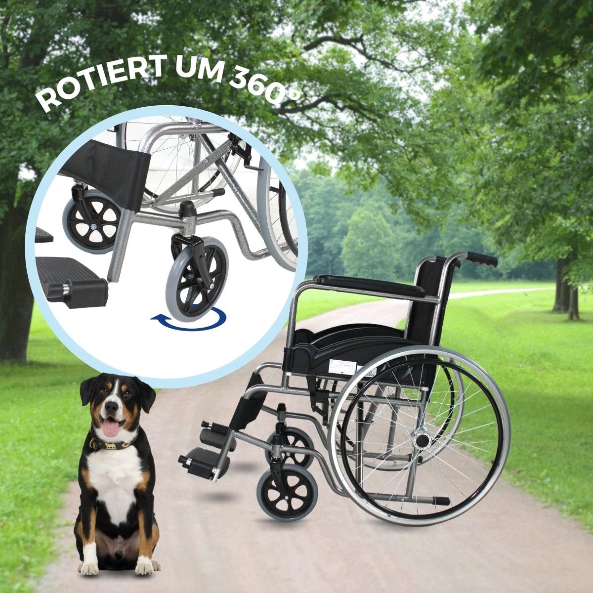 Mobiclinic®, Rollstuhl klappbare, Selbstfahrer, Faltbar, Alcazaba, Sitz 46 cm, Bordsteinüberwindungssystem, Gepolsterte armlehnen, Fußstützen, Anti-plattreifen, Bremsen an den rädern
