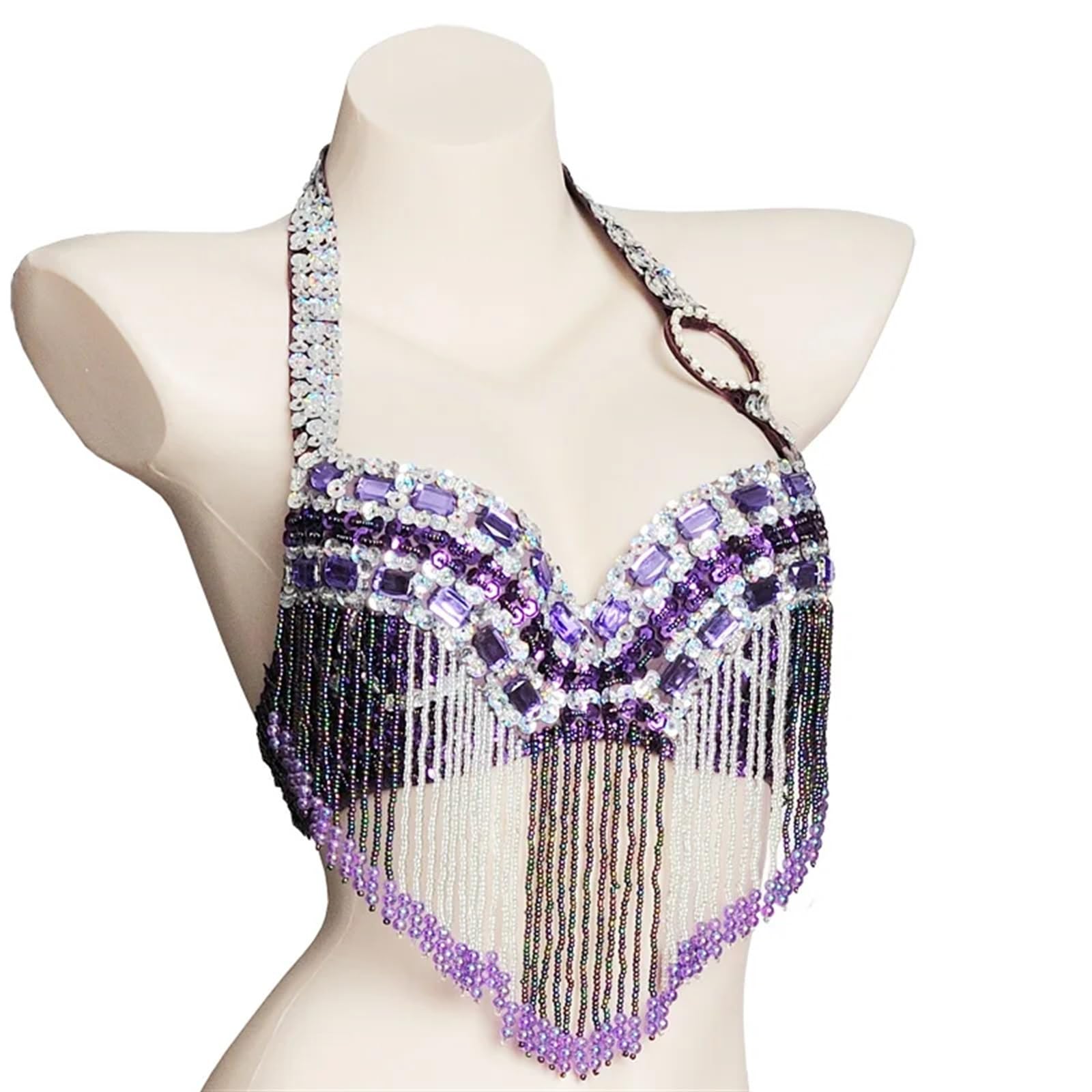 LIUHLFSR Belly Dancing Bra Top Women Tassel Halter Bellydance Dance Costume Clothes Tops for Dancing Carnival Party(Purple,M)