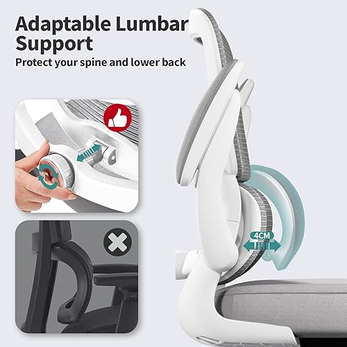 Miniatura 51 de Silla de oficina – Silla de escritorio ergonómica con soporte lumbar ajustable, silla de computadora de malla, silla ejecutiva para oficina en casa