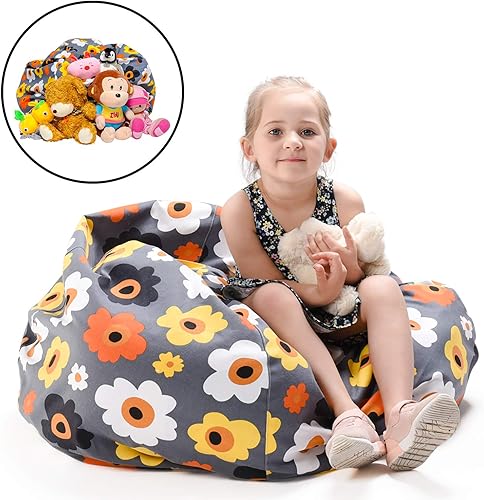 Miniatura 49 de YuppieLife Puf de almacenamiento de animales de peluche, funda de lona para niños (sin relleno)/lavable a máquina y duradera, para decoración de