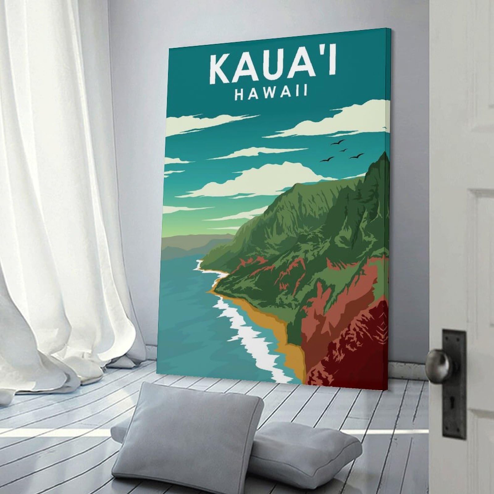 Junmoney Kauai Hawaii Travel Wall Art Print, 24x36inch(60x90cm), for Office, Study Or Home Workspace, Decorative Artwork for Productive Spaces