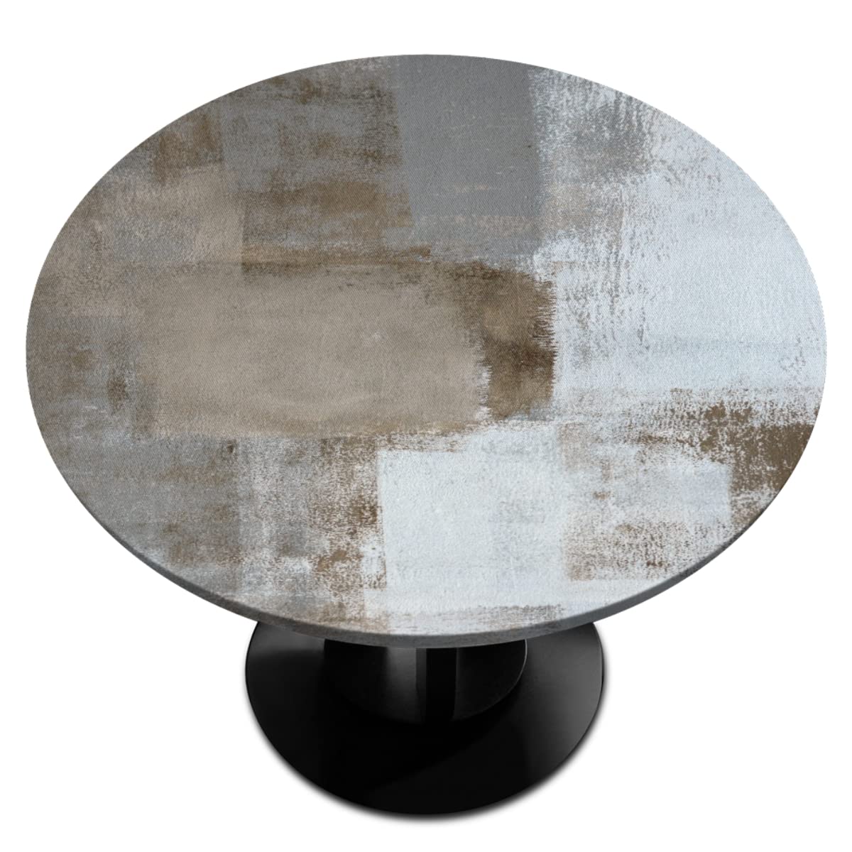 Bardic Brown Grey Abstract Art Fitted Tablecloth Round with Elastic Edged Modern Art Waterproof Wipe Clean Table Cover