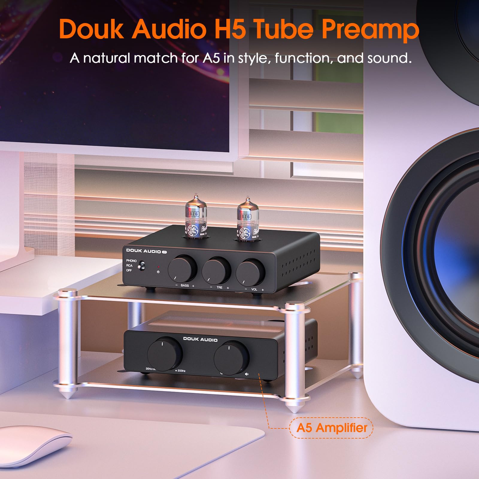 Douk Audio Preamplificatore tubolare MM Phono livello HiFi preamplificatore stereo con filtro passa-basso, uscita subwoofer | Amplificatore audio Tube Preamp