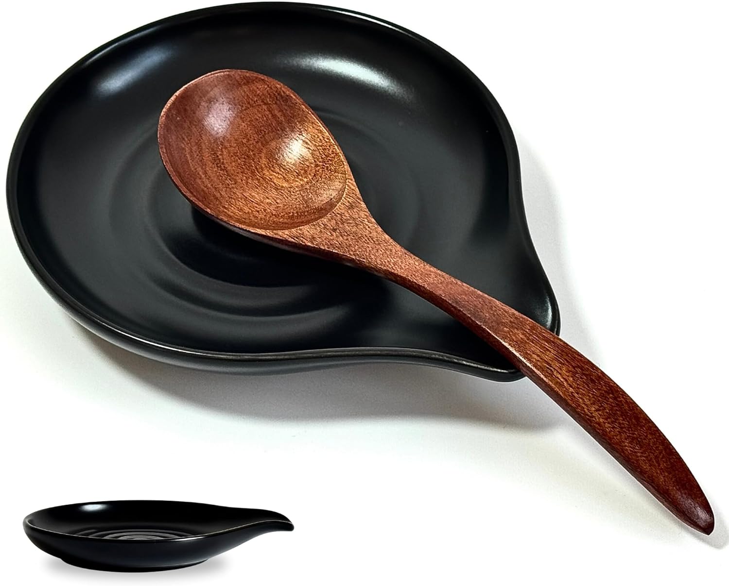Spoon Rest for Stove Top, 6.2″ Large Ceramic Spoon Holder for Kitchen Counter, Cooking Utensil Rest for Spatula, Spoon & Ladle, Modern Kitchen Decor, Matte Black, Housewarming Gift