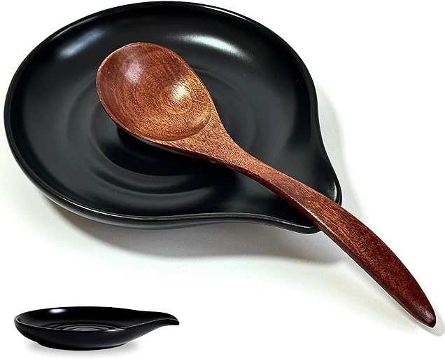 Spoon Rest for Stove Top, 6.2" Large Ceramic Spoon Holder for Kitchen Counter, Cooking Utensil Rest for Spatula, Spoon & Ladle, Kitchen Counter Decor for Mother's Day, Matte Black