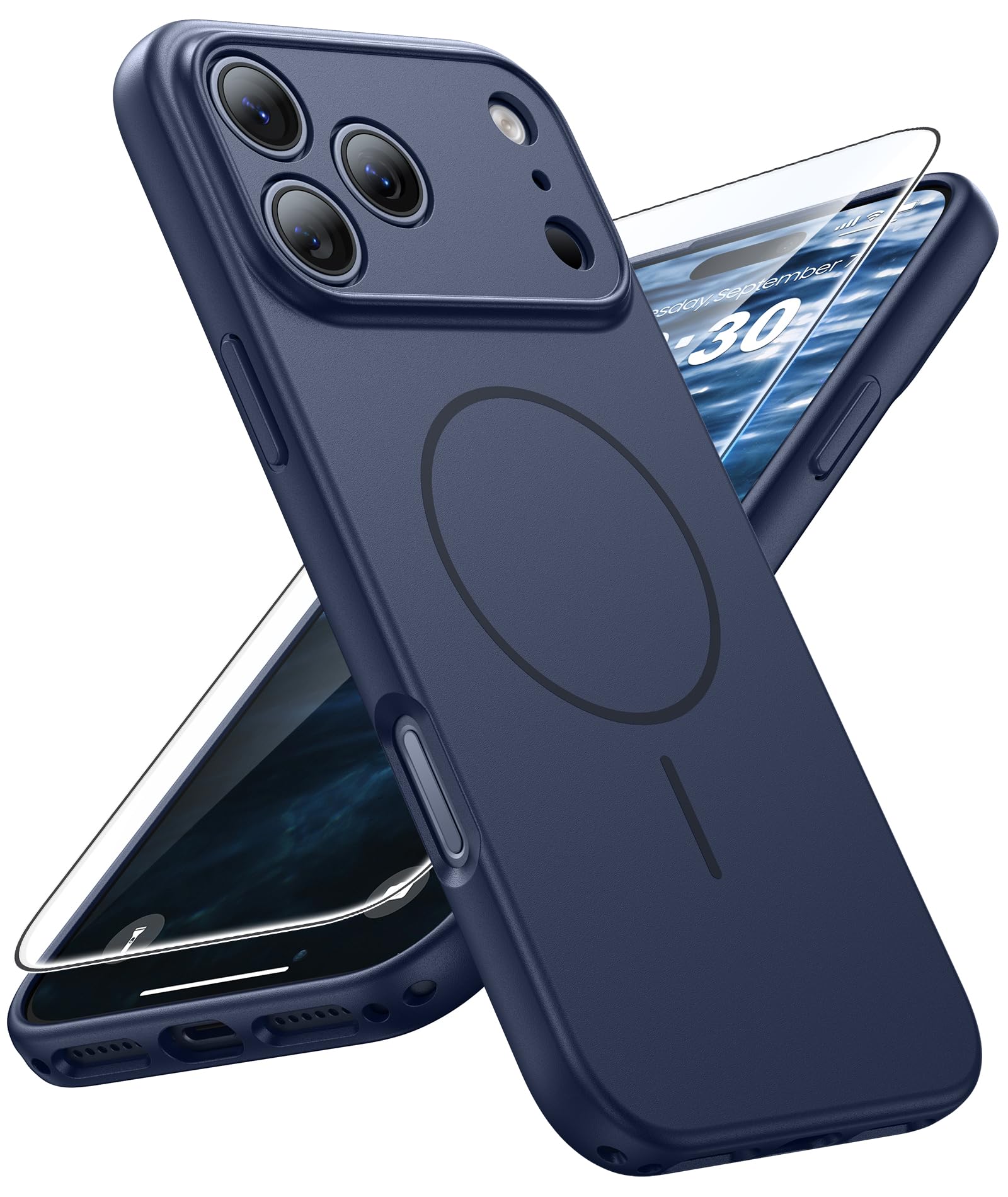 FNTCASE for iPhone 17 Pro-Max Case: Solid Blue Compatible with MagSafe | With Screen Protector, Full Camera Protection, Slim Matte Magnetic Shockproof Cover, 14FT Military Grade Drop Tested