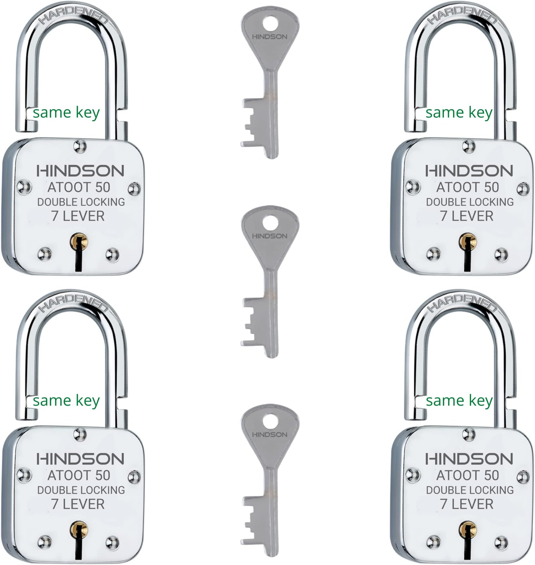 - Atoot 50mm Same Key Set of 4 | Door Lock for Home & Shop | Common Key Padlock Set | Silver Finish | Small Locks(50mm Atoot Same 4 Small Lock)