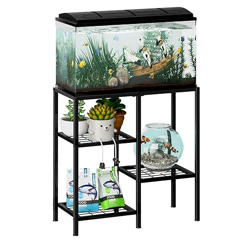 CADUKE Aquarium Stand 20 Gallon, Metal Fish Tank Stand, Aquarium Rack Stand for Fish Tank Accessories , 3 Tier Turtle Reptile Terrarium Stand for Living Room Office - Black
