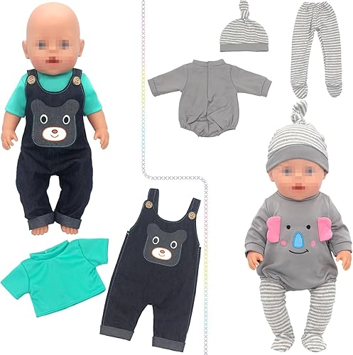 Miniatura 2 de SOTOGO 5 juegos de ropa de muñeca de bebé, trajes con sombreros para muñecas recién nacidas de 14 a 17 pulgadas, ropa de muñecas americanas de 18