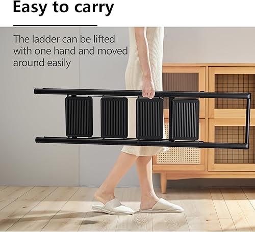 Miniatura 10 de Escalera plegable de 3 escalones, taburete pequeño para adultos, escalera de hierro antideslizante portátil con pedales anchos para uso doméstico y