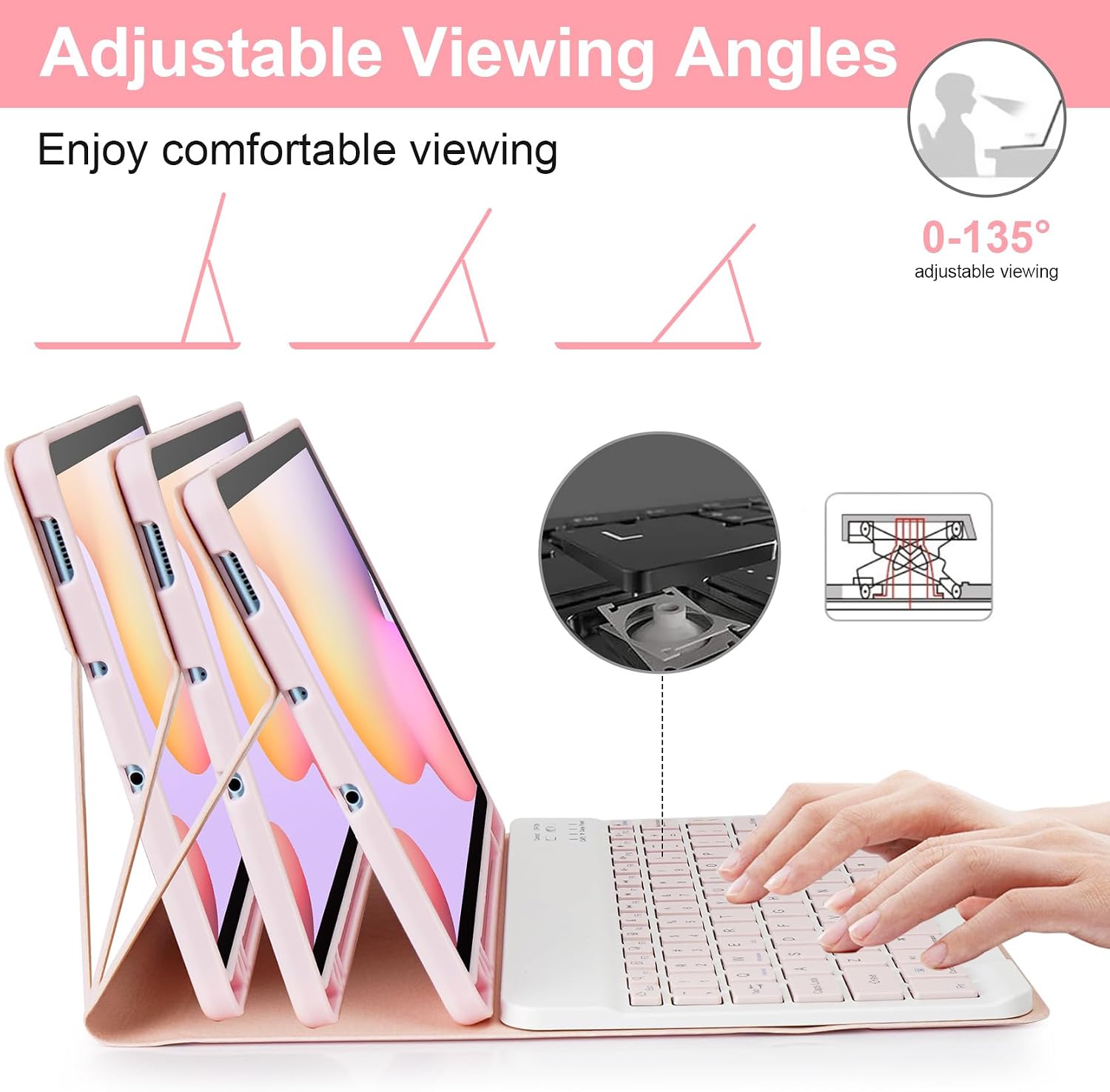 SOPPY Backlit Keyboard Case for Samsung Tab S6 Lite 10.4 inch 2024/2022/2020, 7-Color Backlight, Built-in S Pen Holder, Slim Cover with Detachable Keyboard for Samsung Tab S6 Lite 10.4", Pink