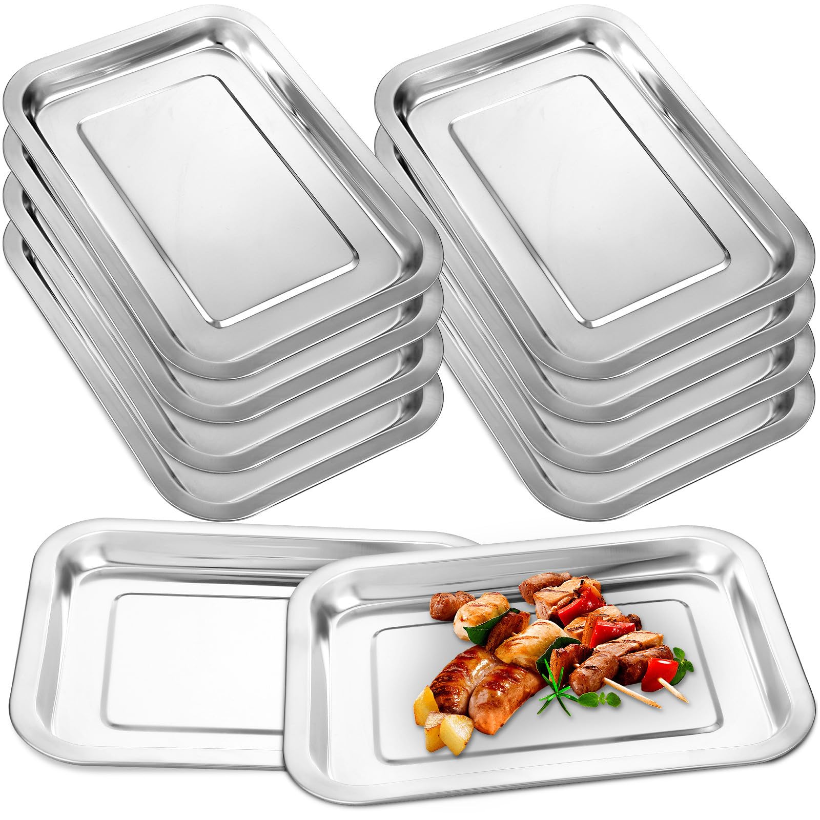 SOLUSTRE 10 Stück Backblech aus 201 Edelstahl Silber 0,6mm Wiederverwendbar und Verschleißfest für Grill und Picknick