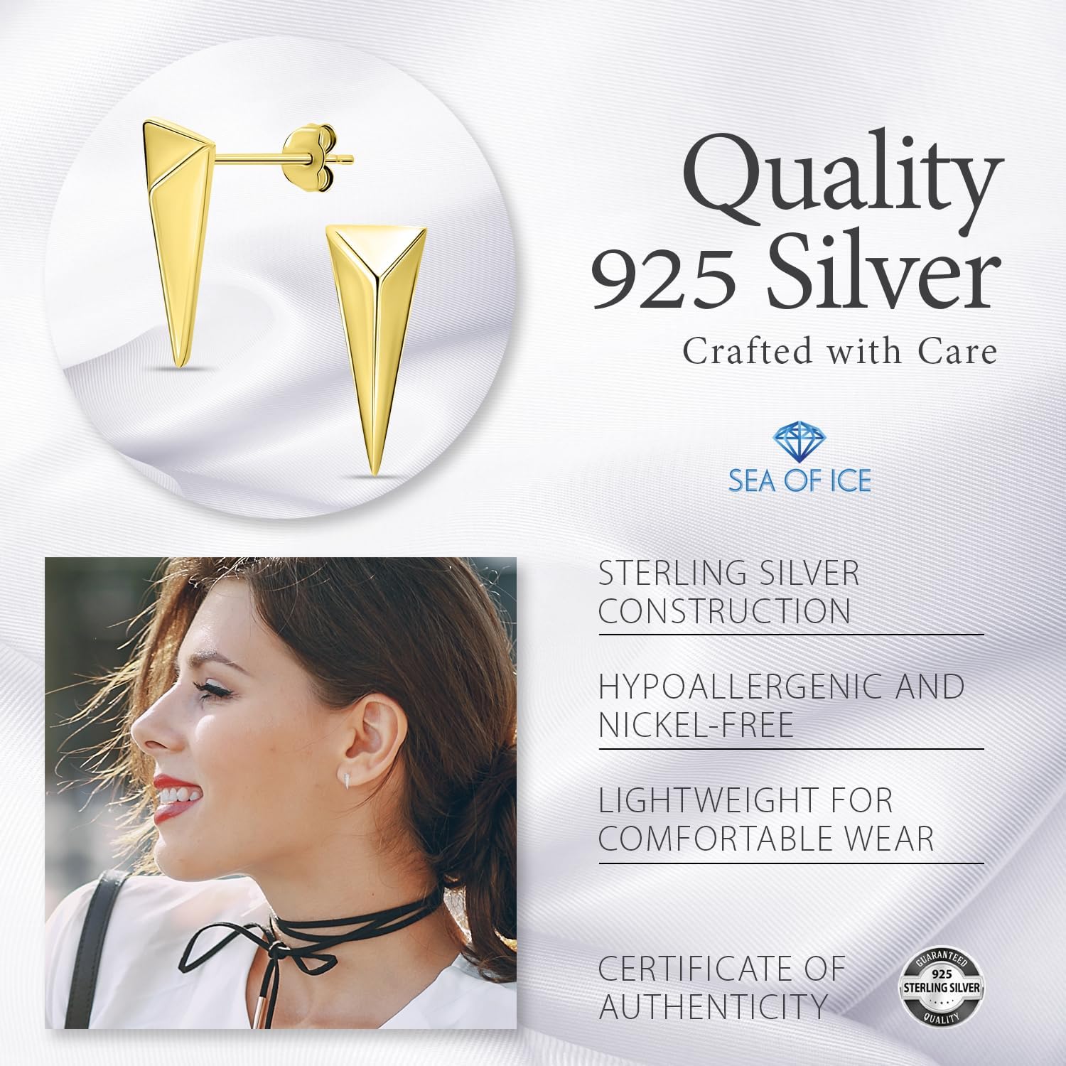 Sea of Ice Sterling Silver Polish Finished Water Drop Dangle, Mini Bar, Triangle, Infinity Minimalist Stud Earrings for Women - Elegant Sterling Silver Earrings for Women – Nickel-Free