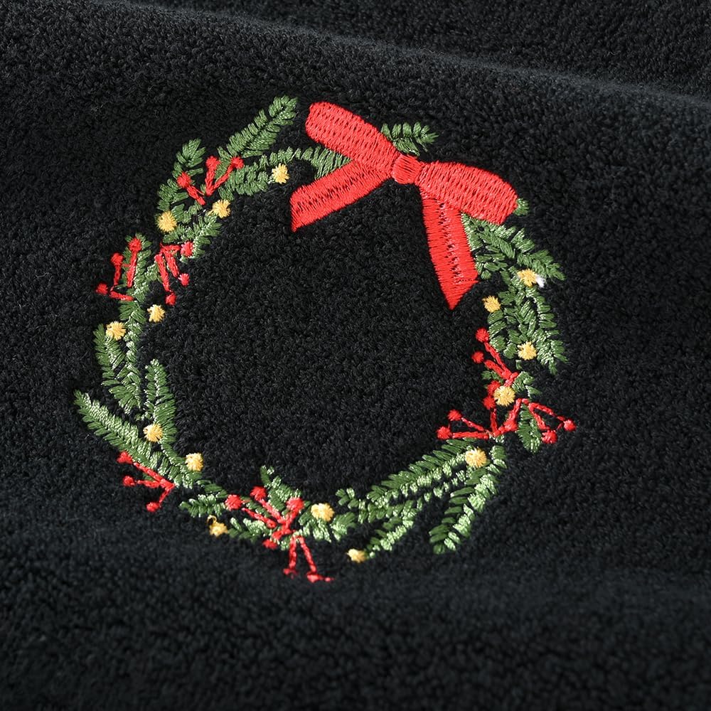 Black Hand Towel Set of 2 Christmas Wreath Embroidered Ultra Absorbent 100% Cotton Super Soft Winter Holiday Decorative Luxury Guest Bathroom Hand Towels Elegant Wreath Welcome 13 x 29 Inch - Image 9