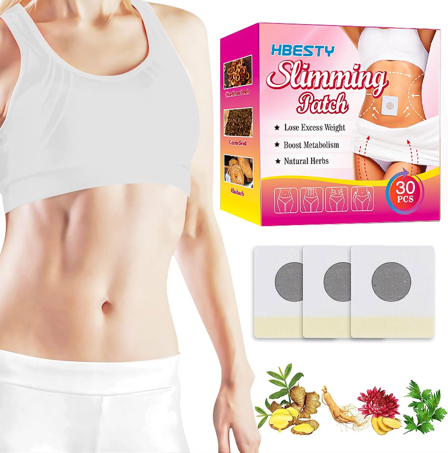 Jognee Slimming Fast Patch, 2 Packs - 60 Piece Slimming Fat Burner Patch, Slimming Abdominal Pellets, Effective Antique Abdominal Pellets, Natural Vegetable Detox Abdominal Pellets