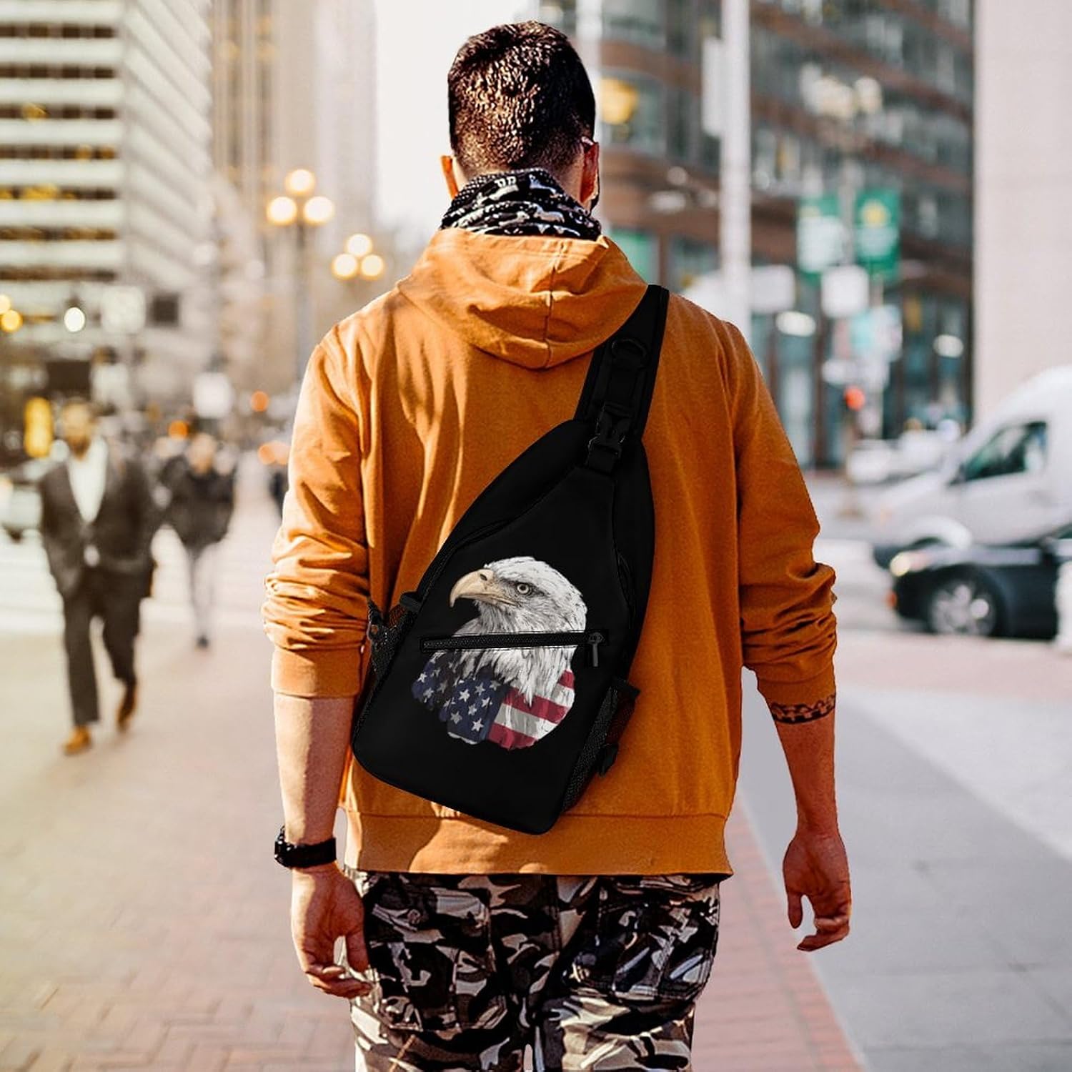 U.S.A. Flag Bald Eagle1 Casual Sling Bag Backpack Shoulder Daypack