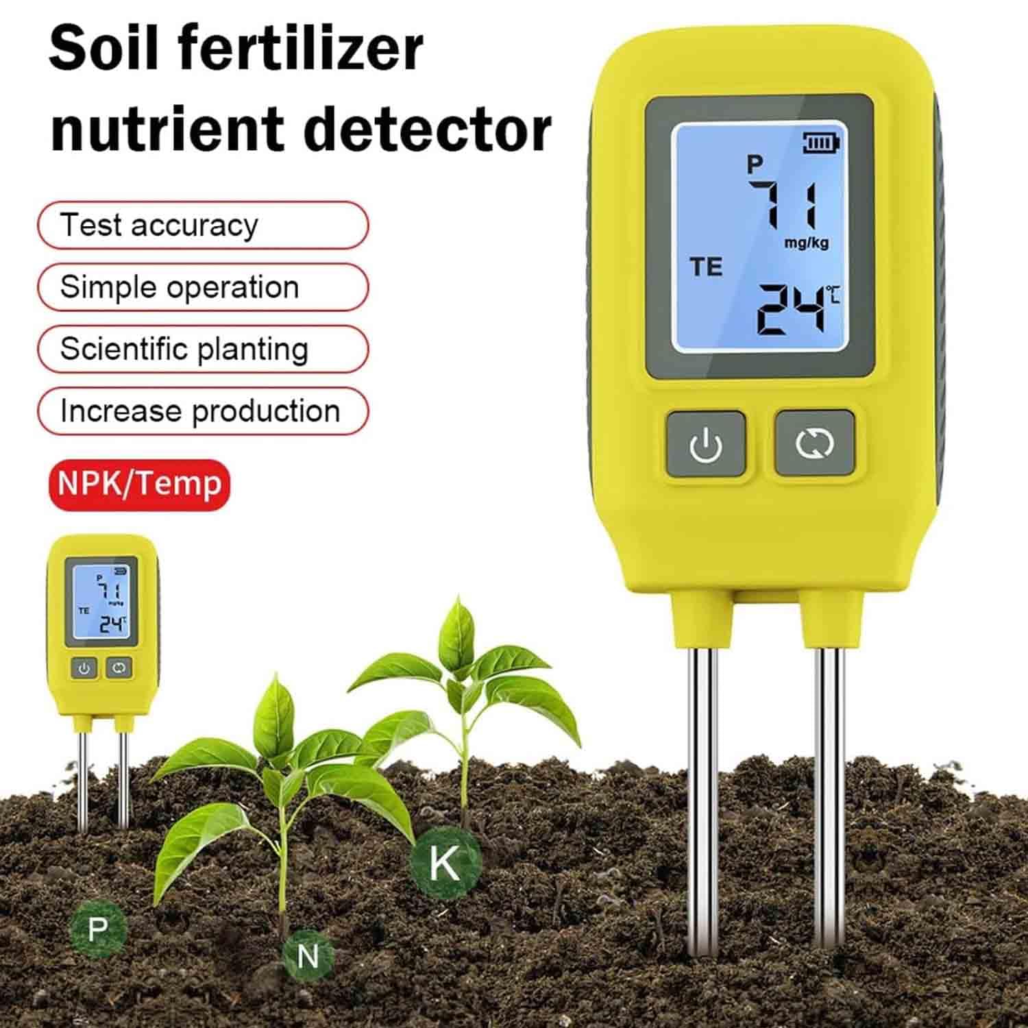 Analizador De Suelo 4 En 1, Analizador De Suelo De Doble Sonda, con Pantalla LCD, Medición De Nitrógeno, Fósforo, Potasio Y Temperatura, para Nutrientes De Jardín, Césped Y Cuidado De Plantas.