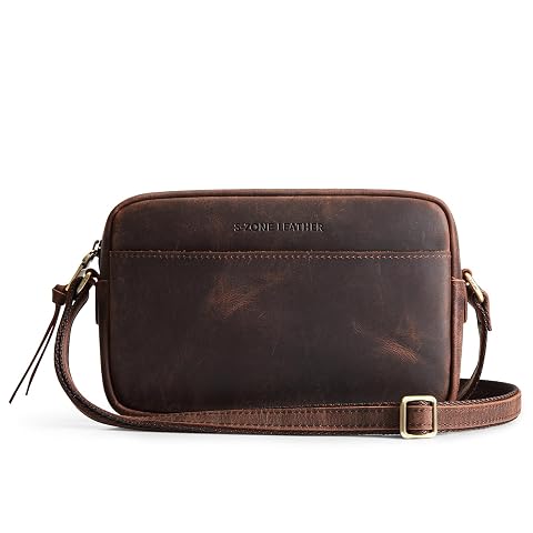 S-ZONE Crossbody Bags for Women Top Grain Leather Shoulder Handbags Camera Bag Purse Adjustable Strap Travel Daily Gift
