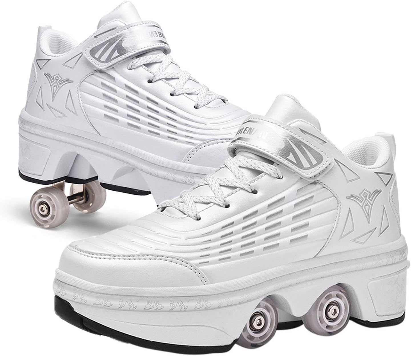 ZKHD Roller Skate Shoes Roller Skates Women 2in1 Multipurpose Shoes Shoes with Wheels Skateboarding Shoes Outdoor Sports Skating Travel Best Choice,White-EU41