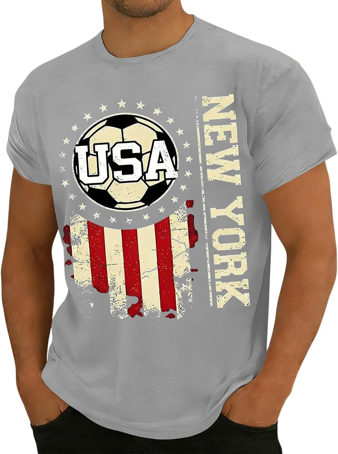 Men's Soccer Fan T-Shirt, Short Sleeve Crew Neck Sports Shirts, Casual Game Day Outfit for Soccer Lovers, S-4XL
