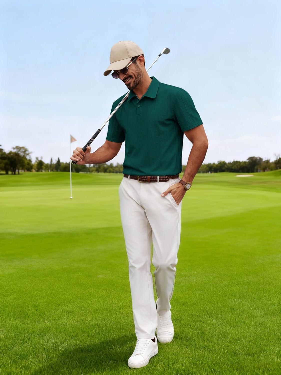 PJ PAUL JONES Mens Polo Shirts Short Sleeve Textured Knit Polo Casual Dress Shirts Summer Golf Shirts Fashion Tops - Image 5