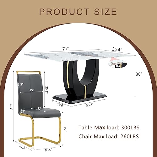 Miniatura 88 de JUFU Juego de Mesa de Comedor para 6, Mesa de Mármol Sintético y Juego de Sillas de 6, Juego de Mesa de Comedor Moderno para 6, Juego de Mesa de