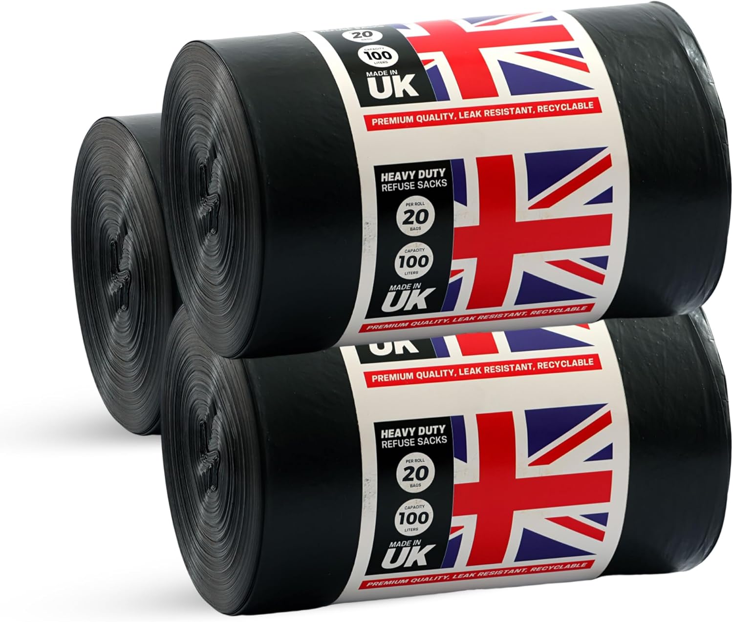 HOME CIRCLES Black 20 Bin Bags, 100L Capacity Heavy Duty Bin Liners