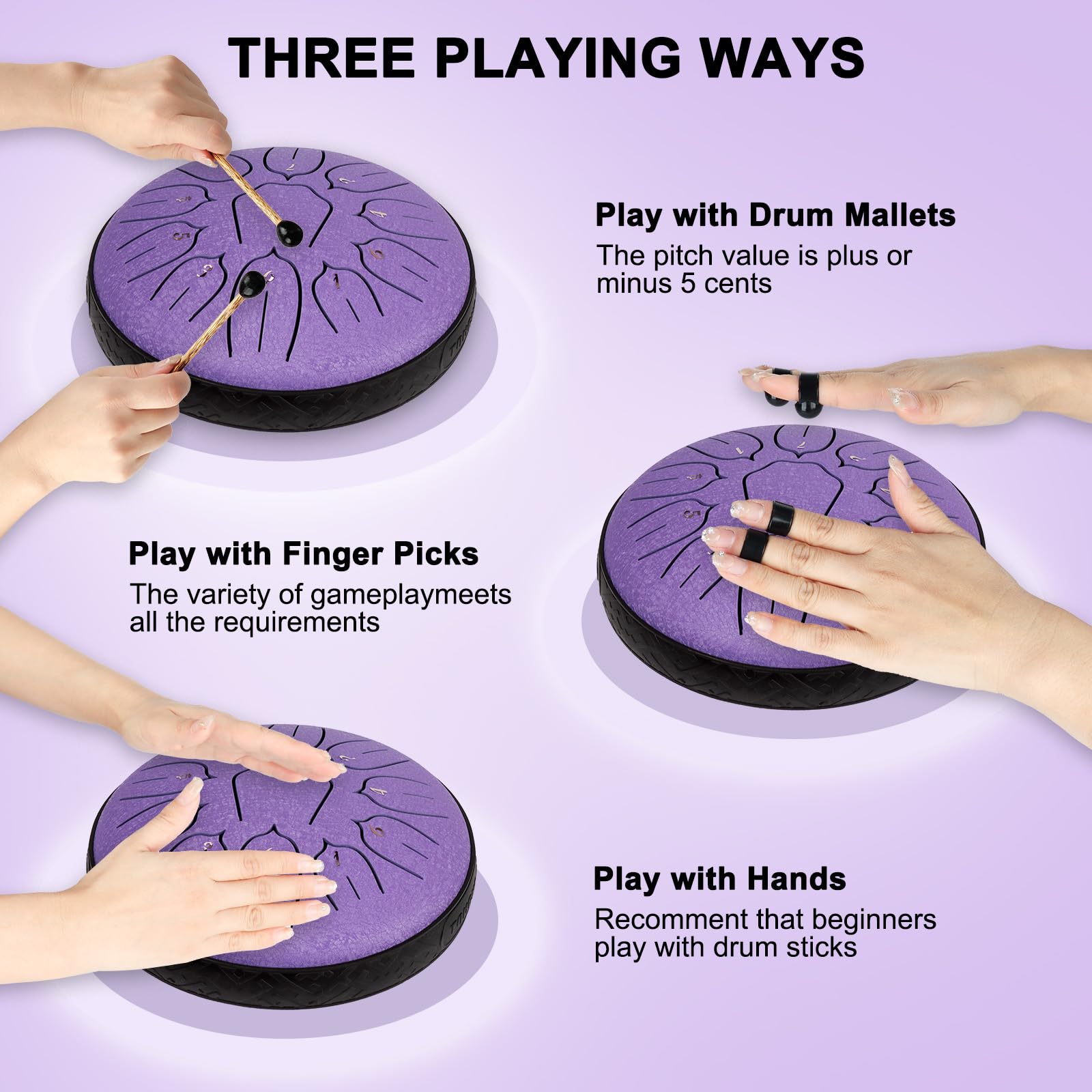UCAMP Tamburo Handpan,Steel Tongue Drum 6 Pollici,11 Note in Re maggiore,Strumento a Percussione con Bacchette,Borsa e Accessori,Ideale per Meditazione,Yoga e Lezioni di Musica per Principianti