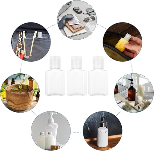 Miniatura 6 de APACALI 100 botellas de viaje de plástico de 1 onza, mini botellas de champú, botellas vacías pequeñas, recipientes para cosméticos recargables con