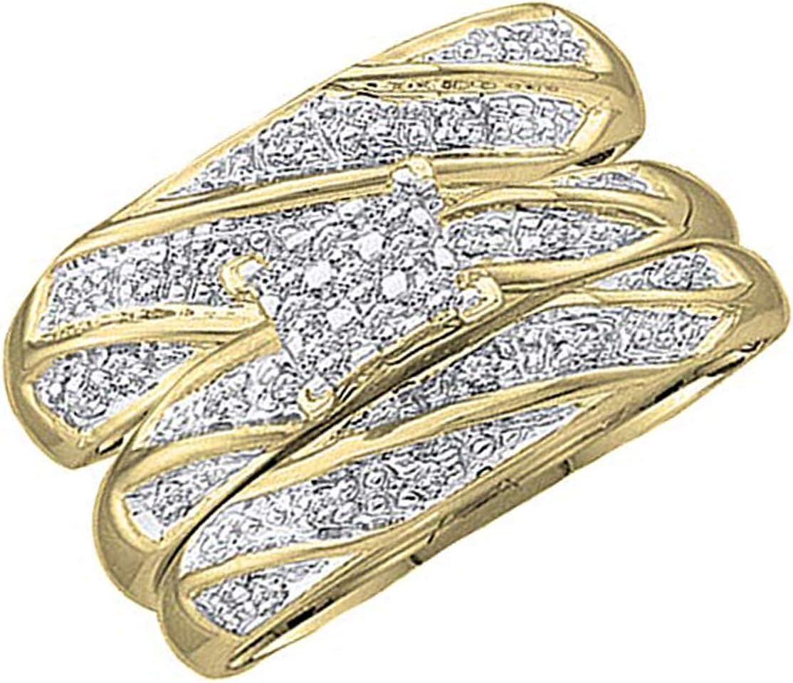 Dazzlingrock Collection 0.30 Carat (ctw) Round White Diamond Cluster Style Men & Women's Engagement Trio Set 1/3 CT, 10K Yellow Gold