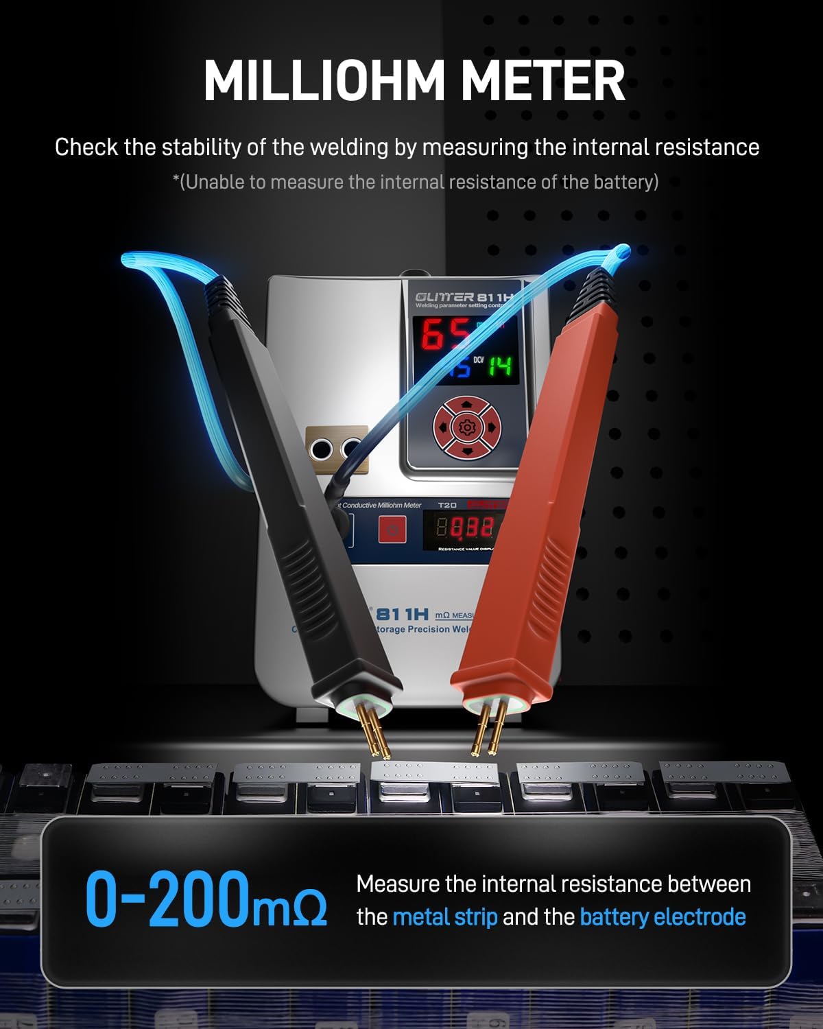 GLITTER Industry Spot Welder & Milliohm Resistance Meter, 42000W 7000A Battery Spot Welder, Copper Aluminum to Nickel Spot Welder for Lithium Batteries, Batch Build LiFePO4 Prismatic Battery Pack,811H